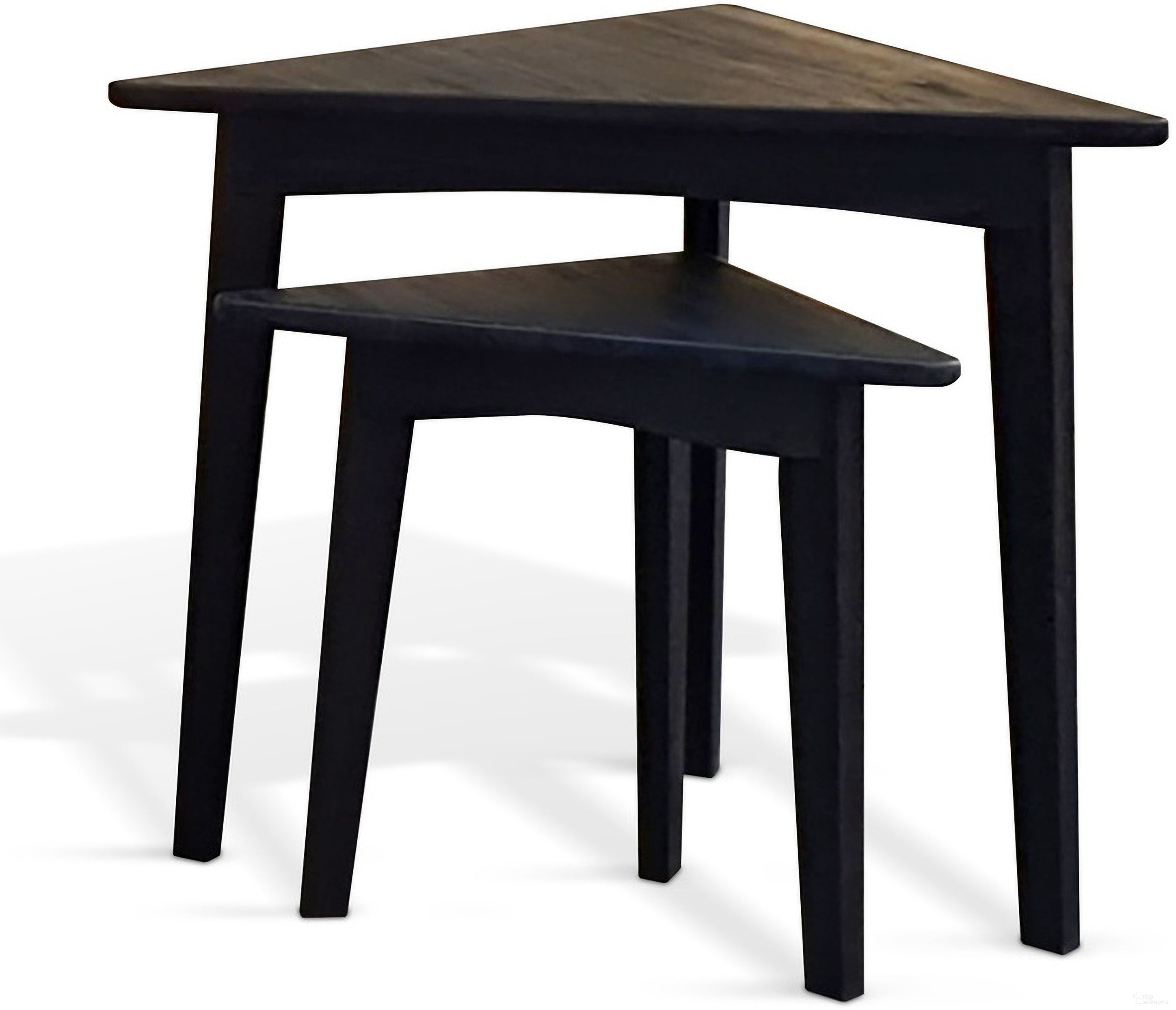 The appearance of Bijou Triangular Nesting Table In Black designed by Sunny Designs in the modern / contemporary interior design. This umbra piece of furniture  was selected by 1StopBedrooms from Bijou Collection to add a touch of cosiness and style into your home. Sku: 2143UM. Material: Solid Wood.