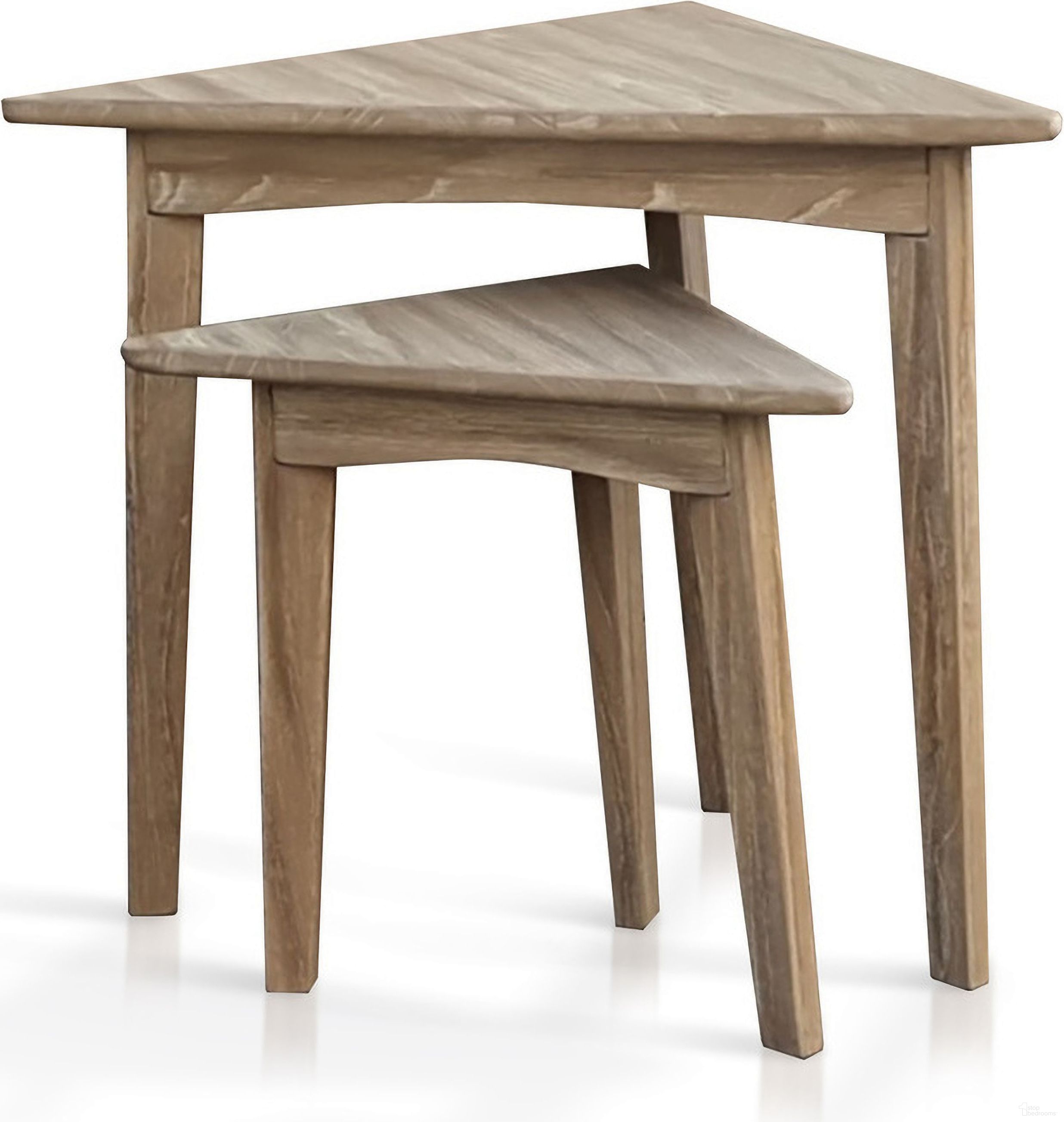 The appearance of Bijou Triangular Nesting Table In Wheat designed by Sunny Designs in the modern / contemporary interior design. This wheat piece of furniture  was selected by 1StopBedrooms from Bijou Collection to add a touch of cosiness and style into your home. Sku: 2143WE. Material: Solid Wood.