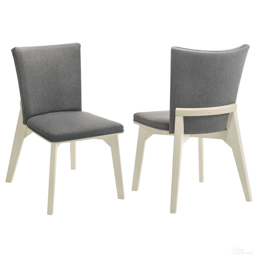 The appearance of Biloxi Upholstered Dining Side Chair Set of 2 In Grey and Distressed White designed by Coaster in the coastal interior design. This grey/distressed white piece of furniture was selected by 1StopBedrooms from Biloxi Collection to add a touch of cosiness and style into your home. Sku: 108682. Material: Polyester. Chair Type: Side Chair.