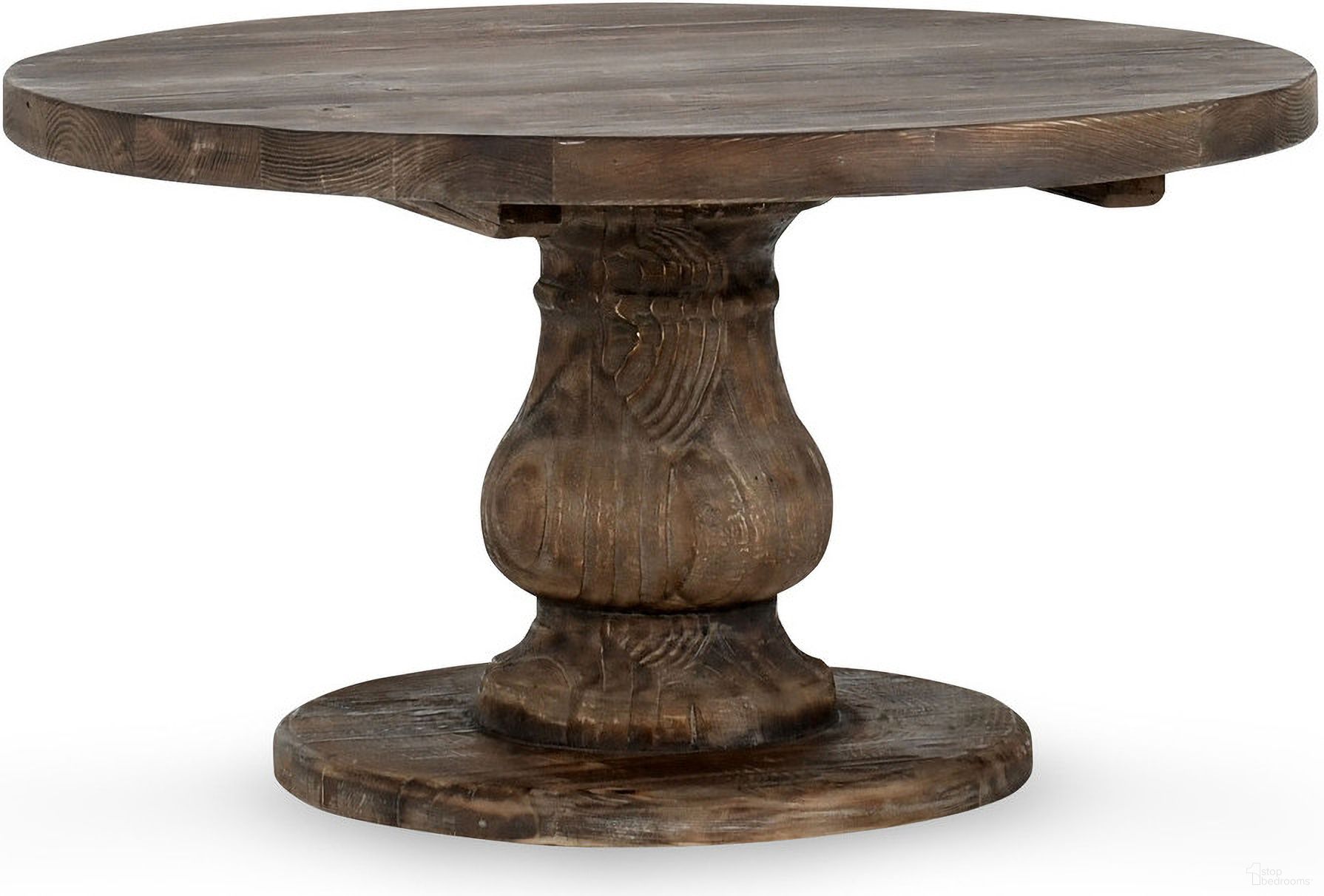 The appearance of Biltmore Round Coffee Table In Aged Brown designed by Classic Home in the transitional interior design. This aged brown piece of furniture  was selected by 1StopBedrooms from Biltmore Collection to add a touch of cosiness and style into your home. Sku: 51030198. Material: Reclaimed Pine Wood.