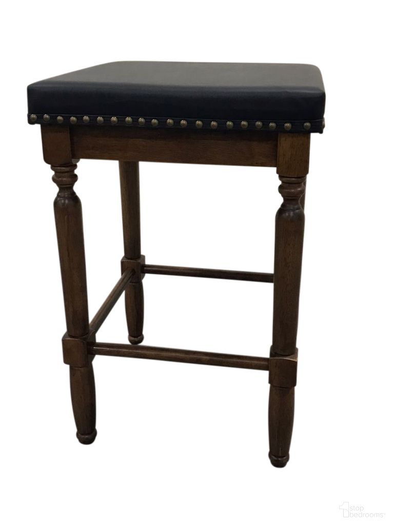 The appearance of Biltmore Saddle Barstool - Set of 2 In Rustic and Black Upholstery designed by Carolina Living in the transitional interior design. This rustic and black piece of furniture  was selected by 1StopBedrooms from Biltmore Collection to add a touch of cosiness and style into your home. Sku: BS-1624-SS-RUBL. Material: Rubberwood.