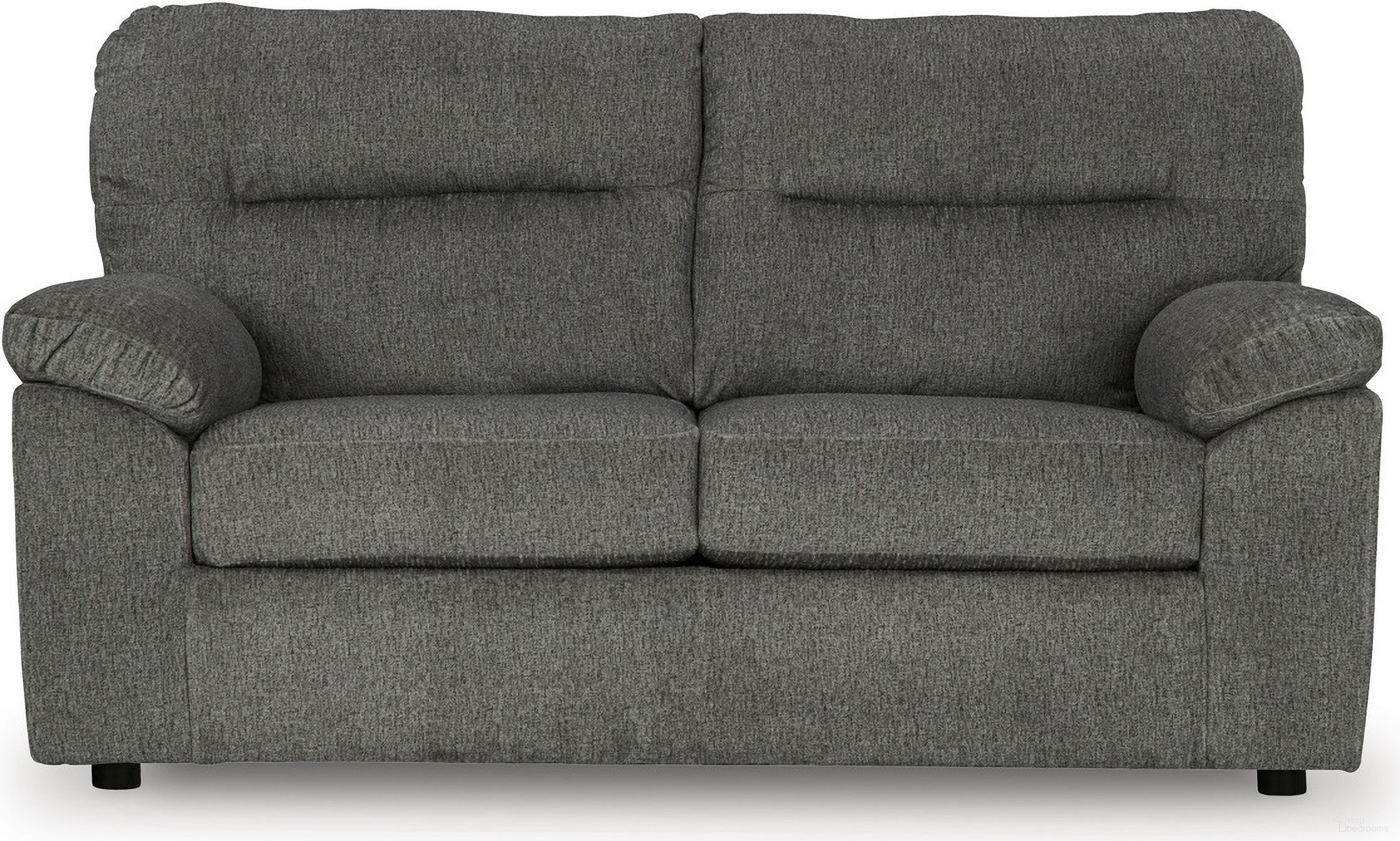 The appearance of Bindura Loveseat In Mineral designed by Signature Design by Ashley in the modern / contemporary interior design. This mineral piece of furniture  was selected by 1StopBedrooms from Bindura Collection to add a touch of cosiness and style into your home. Sku: 3030535. Material: Velvet.