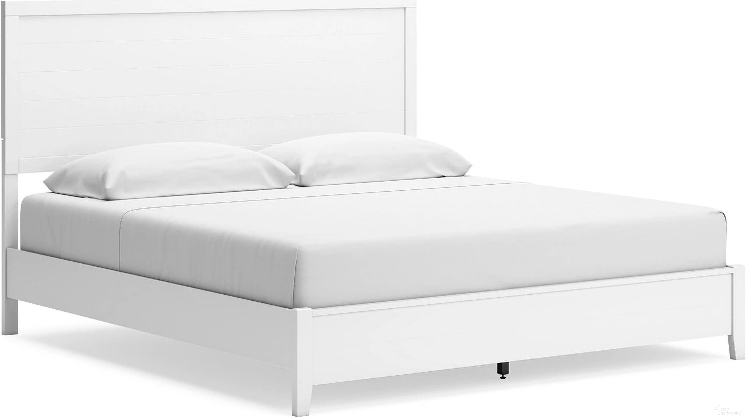The appearance of Binterglen King Panel Bed In White designed by Signature Design by Ashley in the transitional interior design. This white piece of furniture was selected by 1StopBedrooms from Binterglen Collection to add a touch of cosiness and style into your home. Sku: B427-82;B427-97. Bed Type: Panel Bed. Material: Wood. Bed Size: King.