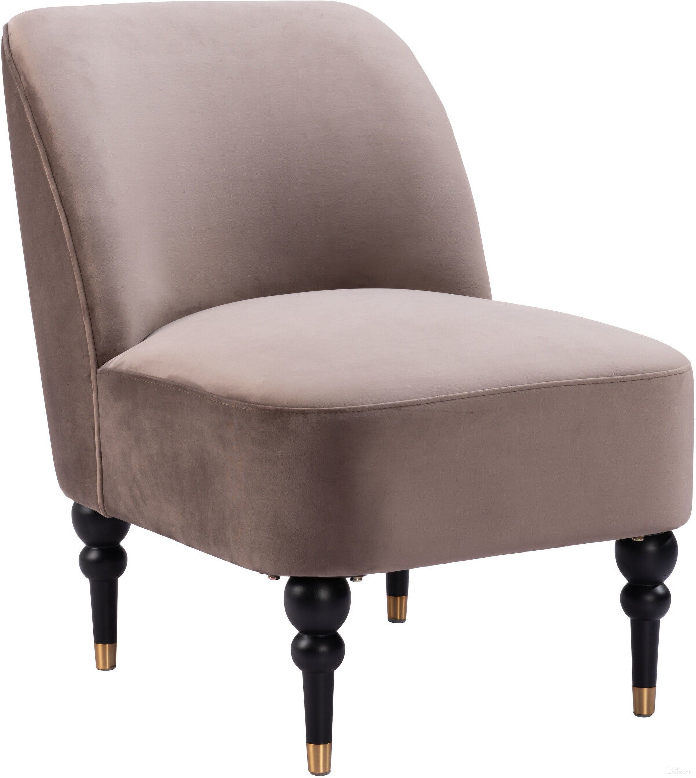 The appearance of Bintulu Accent Chair In Taupe designed by Zuo Modern in the modern / contemporary interior design. This taupe piece of furniture  was selected by 1StopBedrooms from Bintulu Collection to add a touch of cosiness and style into your home. Sku: 109983. Material: Velvet.
