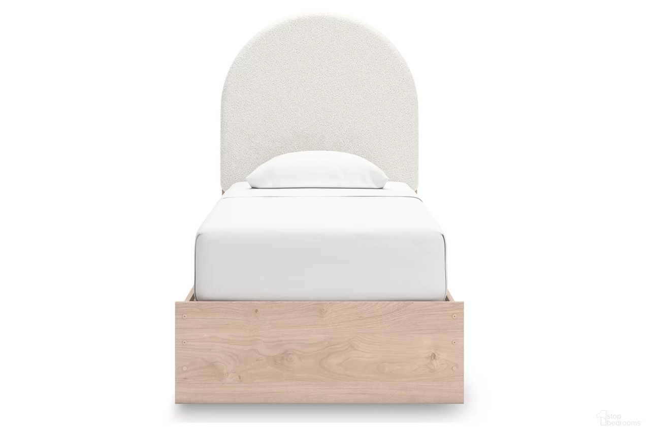 Birkmore Twin Upholstered Panel Bed In Tan and White