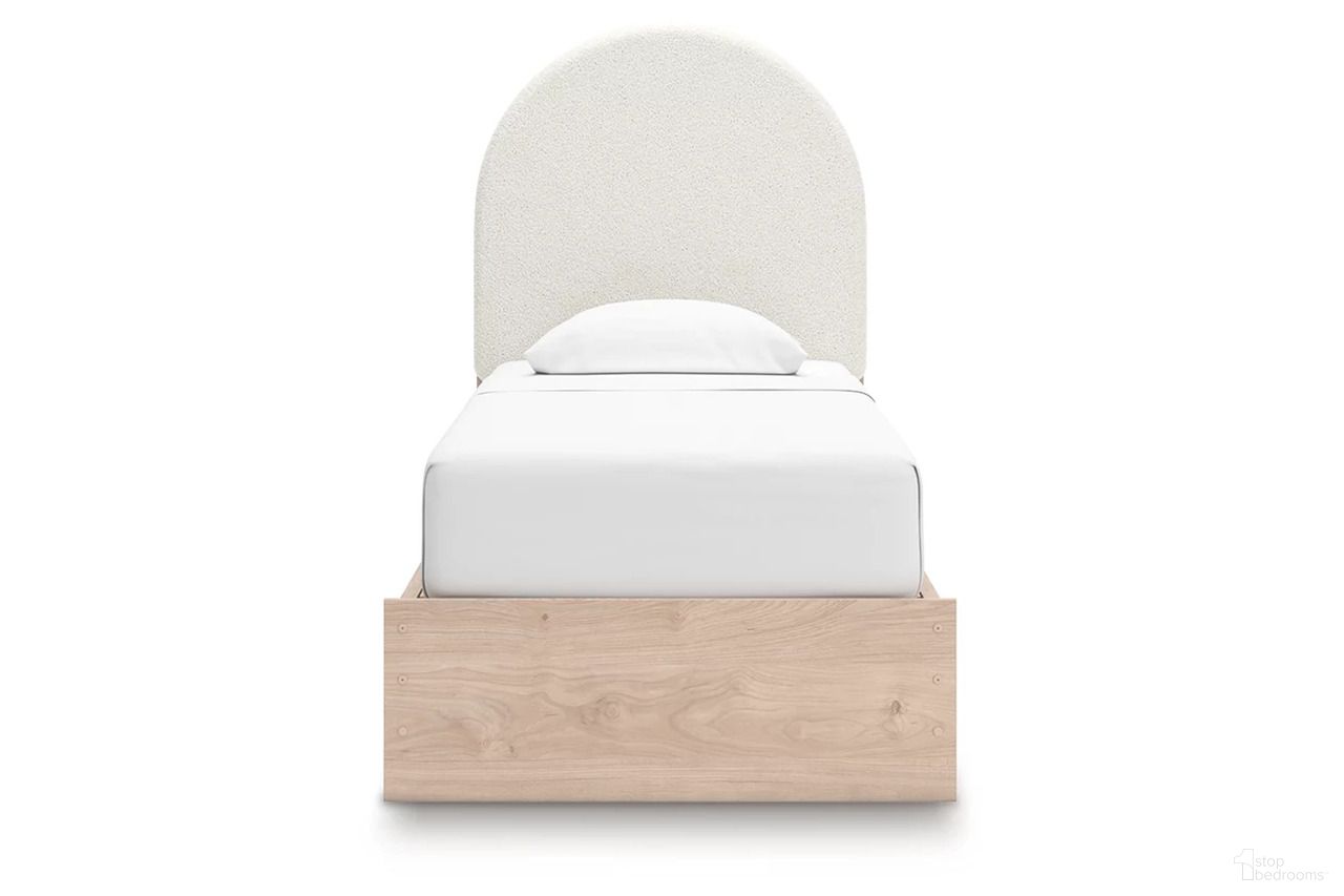 Birkmore Twin Upholstered Panel Bed with Double Storage In Tan and White