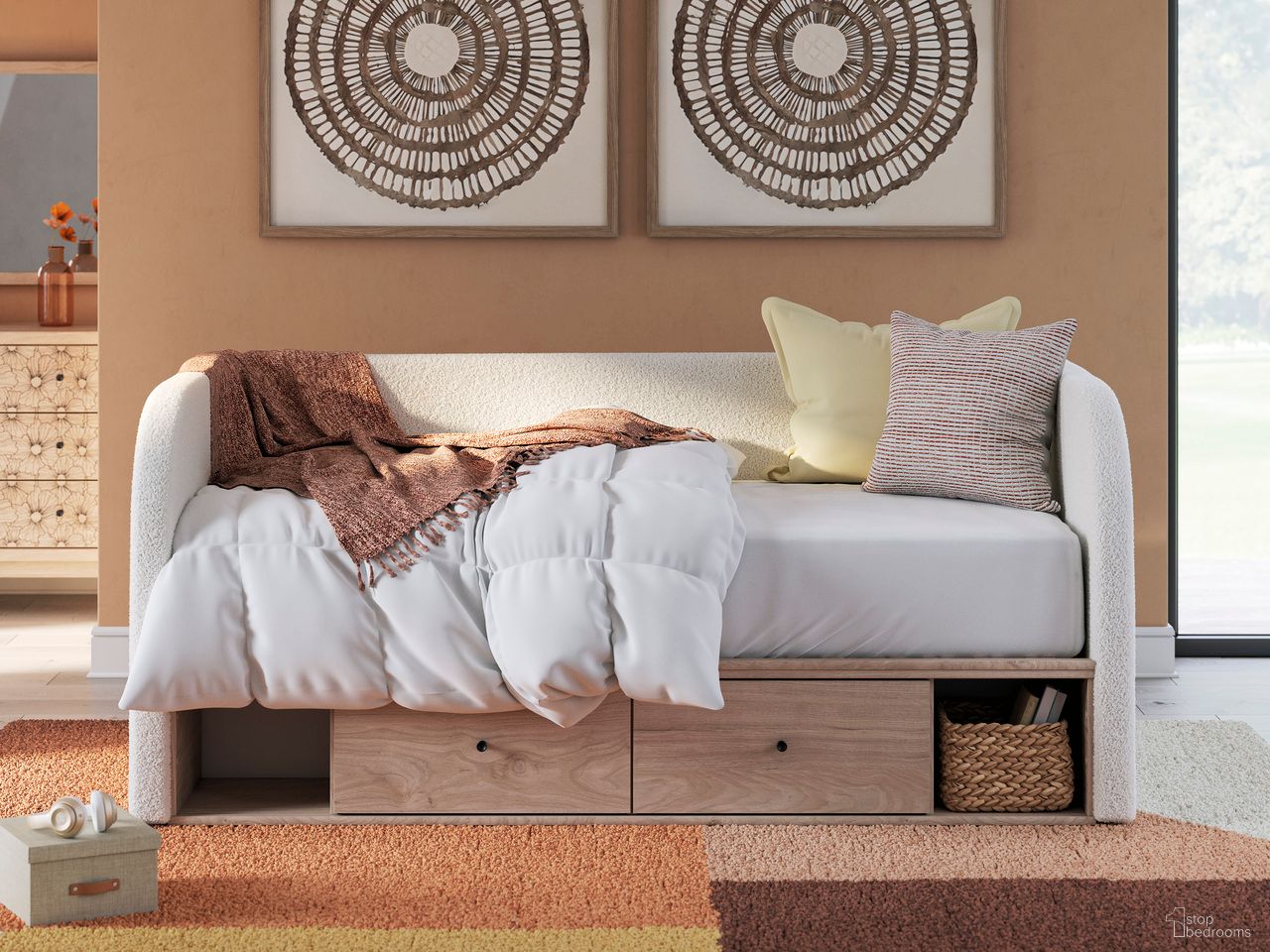 The appearance of Birkmore Youth Storage Day Bedroom Set In Tan and White designed by Signature Design by Ashley in the transitional interior design. This tan/white piece of furniture was selected by 1StopBedrooms from Birkmore Collection to add a touch of cosiness and style into your home. Sku: NCB1566-180;NCB1566-181;NCB1566-50;NCB1566-91. Material: Wood. Bed Size: Twin.