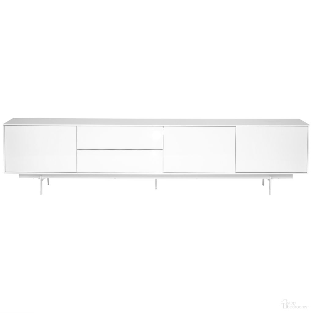The appearance of Birmingham 84 Inch Media Stand In High Gloss White designed by Euro Style in the modern / contemporary interior design. This white high gloss piece of furniture was selected by 1StopBedrooms from Birmingham Collection to add a touch of cosiness and style into your home. Sku: 31015WHT-A;31015WHT-B. Material: MDF.