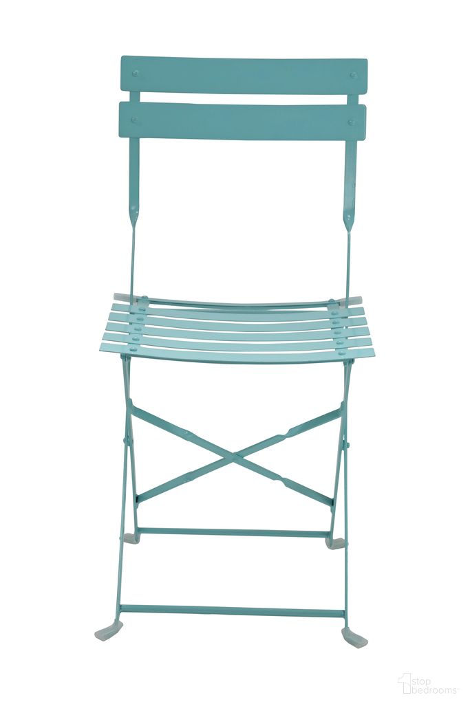 The appearance of Bistro Folding Outdoor Chair Set of 2 In Teal designed by Carolina Living in the modern / contemporary interior design. This teal piece of furniture  was selected by 1StopBedrooms from Bistro Collection to add a touch of cosiness and style into your home. Sku: 900FCTE. Material: Metal.