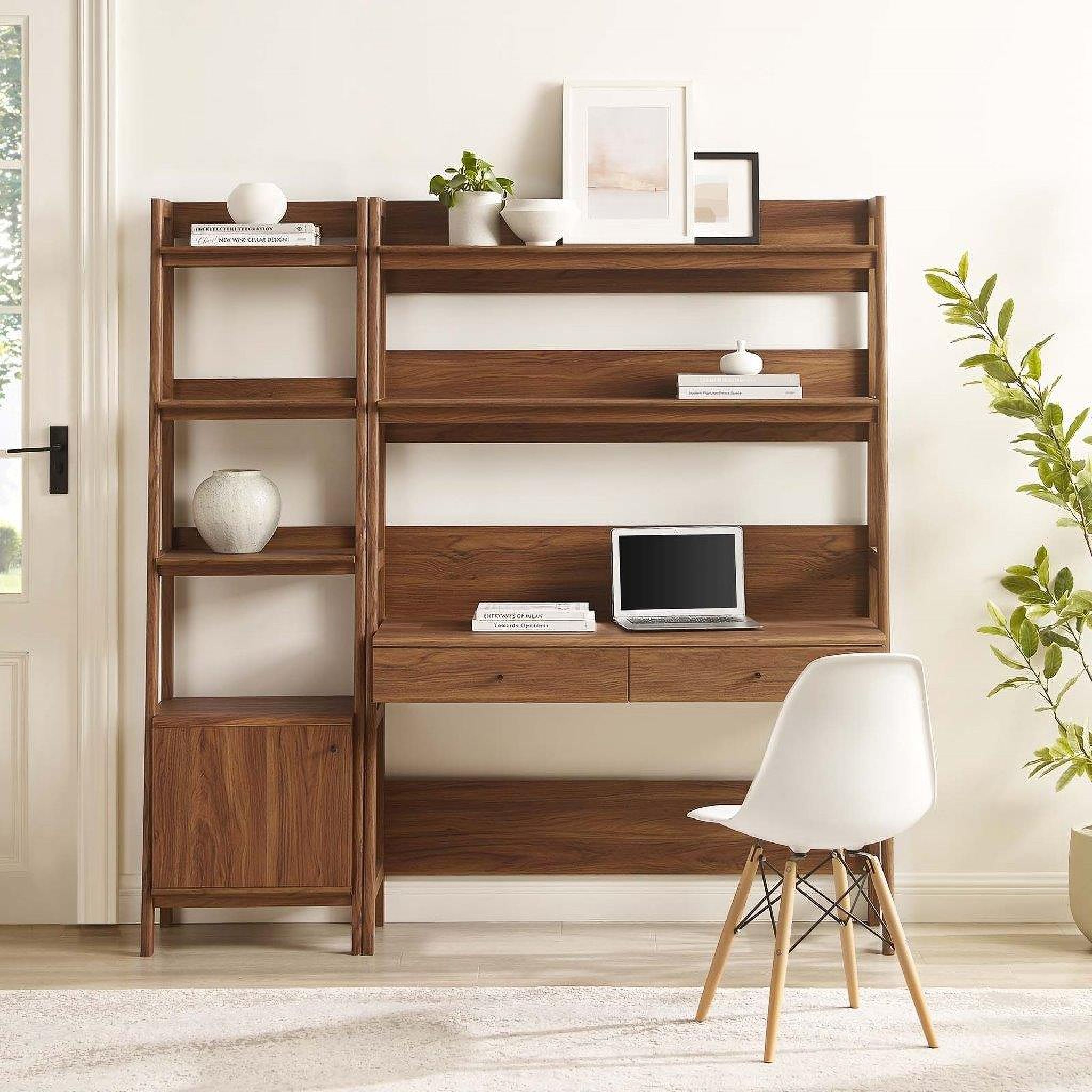 The appearance of Bixby 2 Piece Wood Office Desk And Bookshelf In Walnut EEI-6111-WAL designed by Modway in the transitional interior design. This walnut piece of furniture was selected by 1StopBedrooms from Bixby Collection to add a touch of cosiness and style into your home. Sku: EEI-4655-WAL;EEI-6073-WAL-1;EEI-6073-WAL-2. Material: Wood.