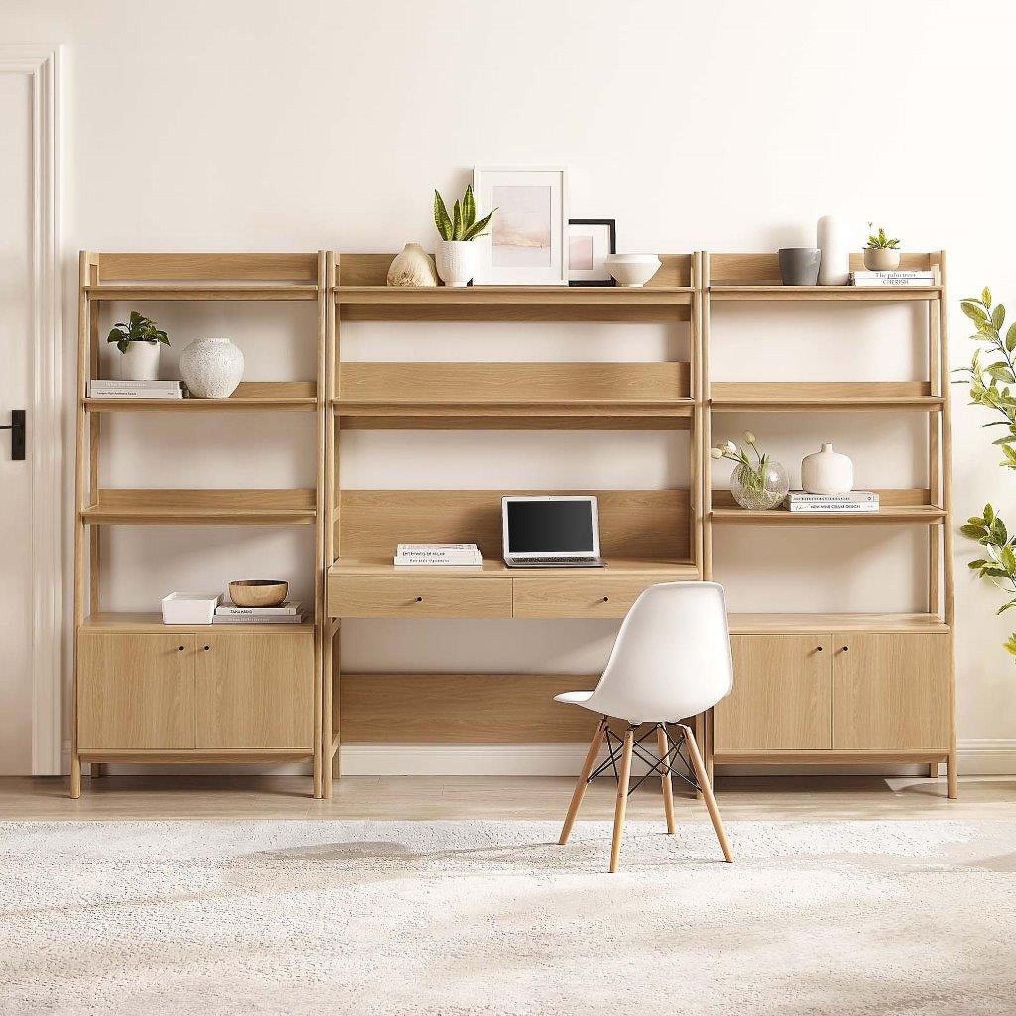 The appearance of Bixby 3 Piece Wood Office Desk And Bookshelf In Oak EEI-6115-OAK designed by Modway in the transitional interior design. This oak piece of furniture was selected by 1StopBedrooms from Bixby Collection to add a touch of cosiness and style into your home. Sku: EEI-4656-OAK;EEI-6073-OAK-1;EEI-6073-OAK-2;EEI-4656-OAK. Material: Wood.