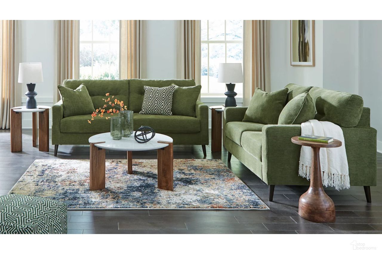 The appearance of Bixler Living Room Set In Olive designed by Signature Design by Ashley in the modern / contemporary interior design. This olive piece of furniture was selected by 1StopBedrooms from Bixler Collection to add a touch of cosiness and style into your home. Sku: 2610738;2610735. Material: Fabric.
