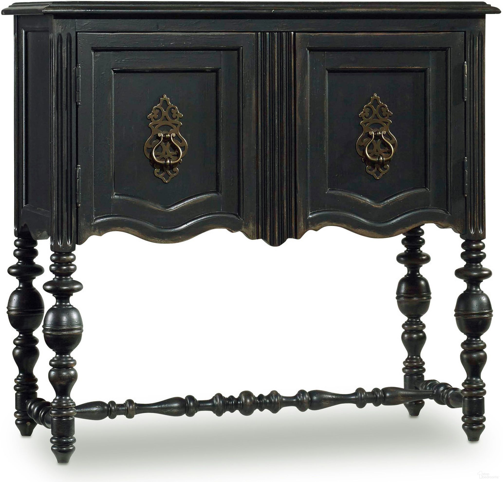 The appearance of Melange Black 2 Door Chest designed by Hooker in the traditional interior design. This black piece of furniture was selected by 1StopBedrooms from Melange Collection to add a touch of cosiness and style into your home. Sku: 500-50-904. Material: Veneer.