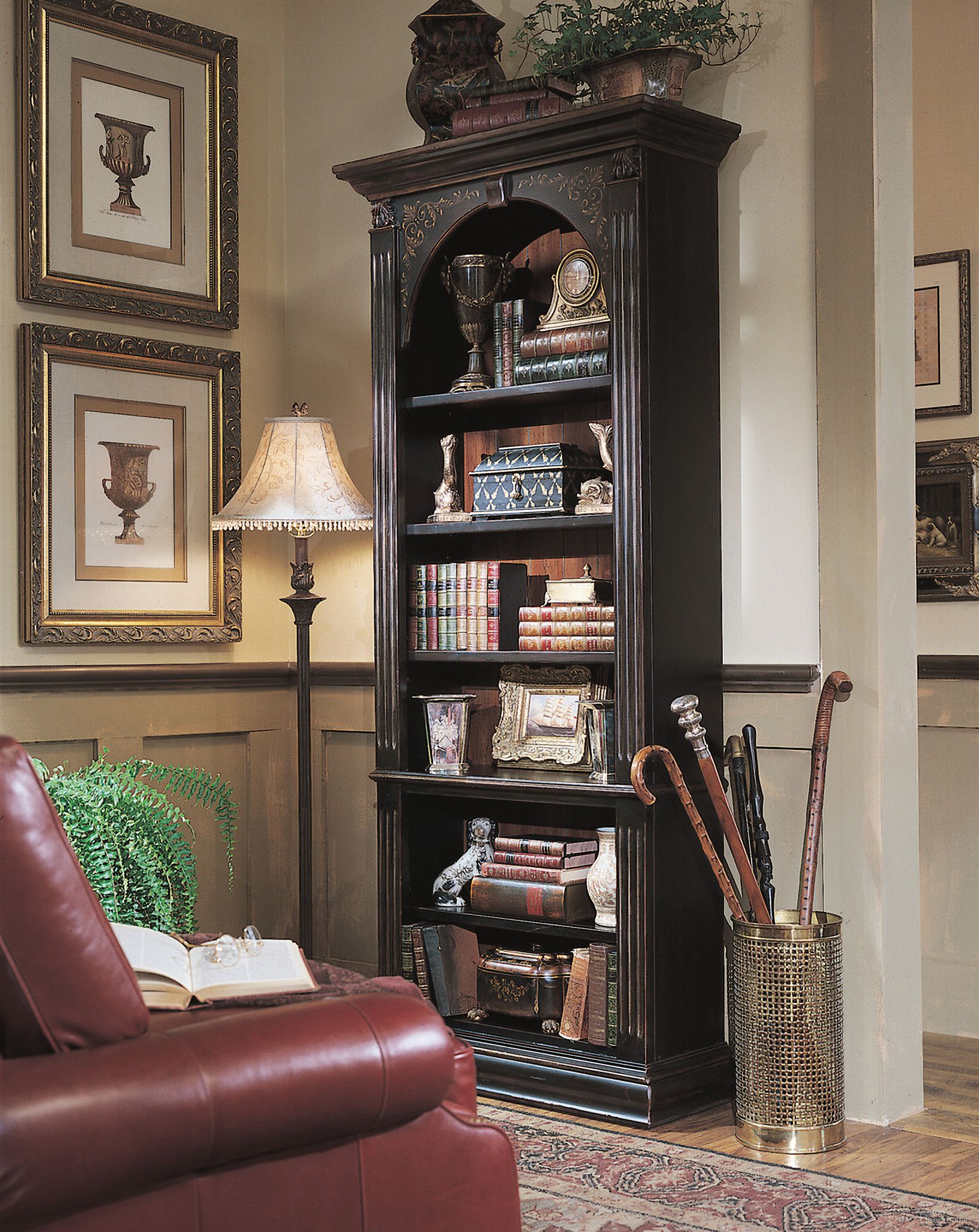 The appearance of Melange Black 5 Shelf Bookcase designed by Hooker in the traditional interior design. This black piece of furniture was selected by 1StopBedrooms from Melange Collection to add a touch of cosiness and style into your home. Sku: 500-50-385. Material: Veneer.