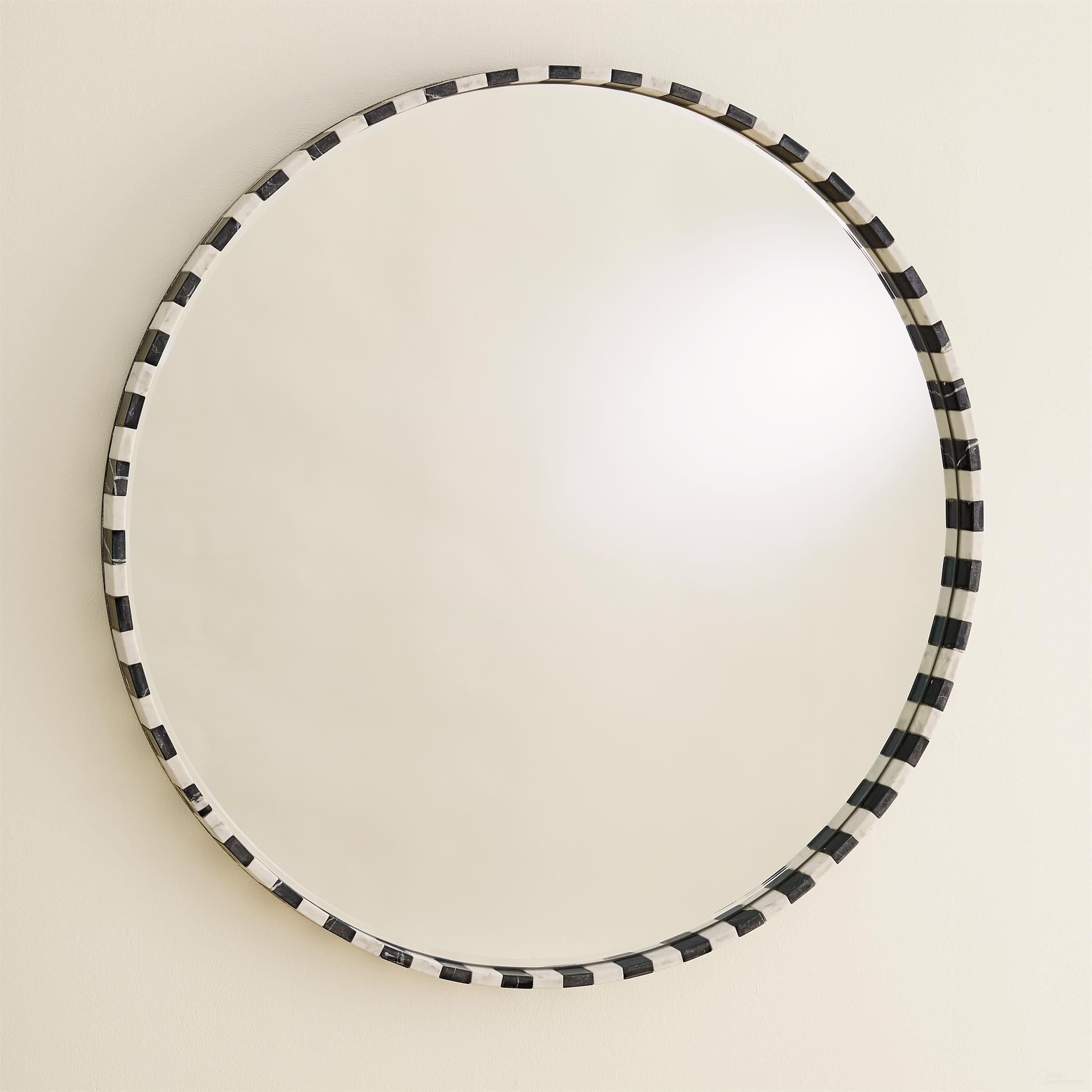 The appearance of Black And White Marble Round Mirror In Black designed by Global Views in the modern / contemporary interior design. This black piece of furniture  was selected by 1StopBedrooms from Marble Collection to add a touch of cosiness and style into your home. Sku: 882664. Material: Glass.