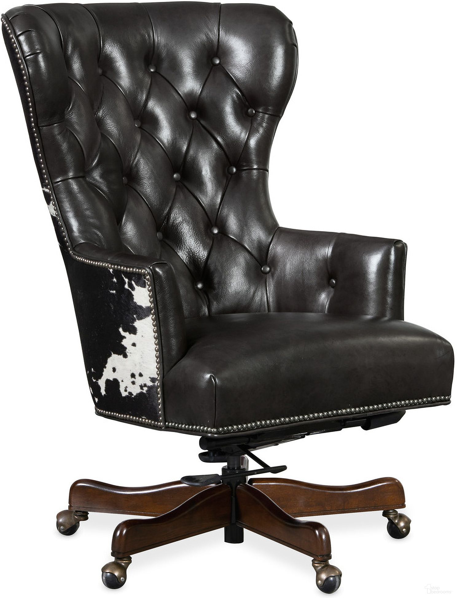 The appearance of EC Black And White Swivel Tilt Chair designed by Hooker in the traditional interior design. This black piece of furniture was selected by 1StopBedrooms from EC Collection to add a touch of cosiness and style into your home. Sku: EC448-097. Material: Leather.