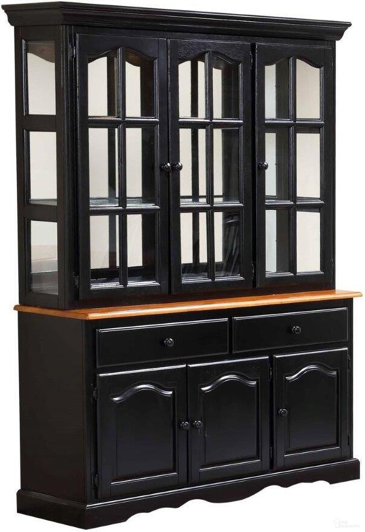 Black Cherry Selections Antique Black and Cherry Treasure Buffet and Lighted Hutch