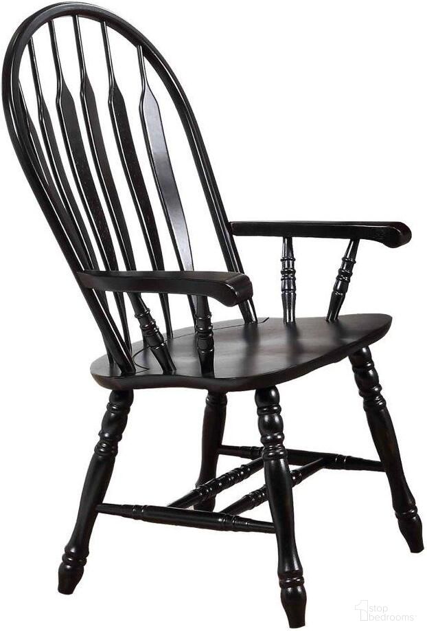 The appearance of Black Cherry Selections Antique Black Comfort Dining Arm Chair designed by Sunset Trading in the modern / contemporary interior design. This antique black and cherry piece of furniture  was selected by 1StopBedrooms from Black Cherry Selections Collection to add a touch of cosiness and style into your home. Sku: DLU-4130-AB-A. Material: Wood. Chair Type: Arm Chair.