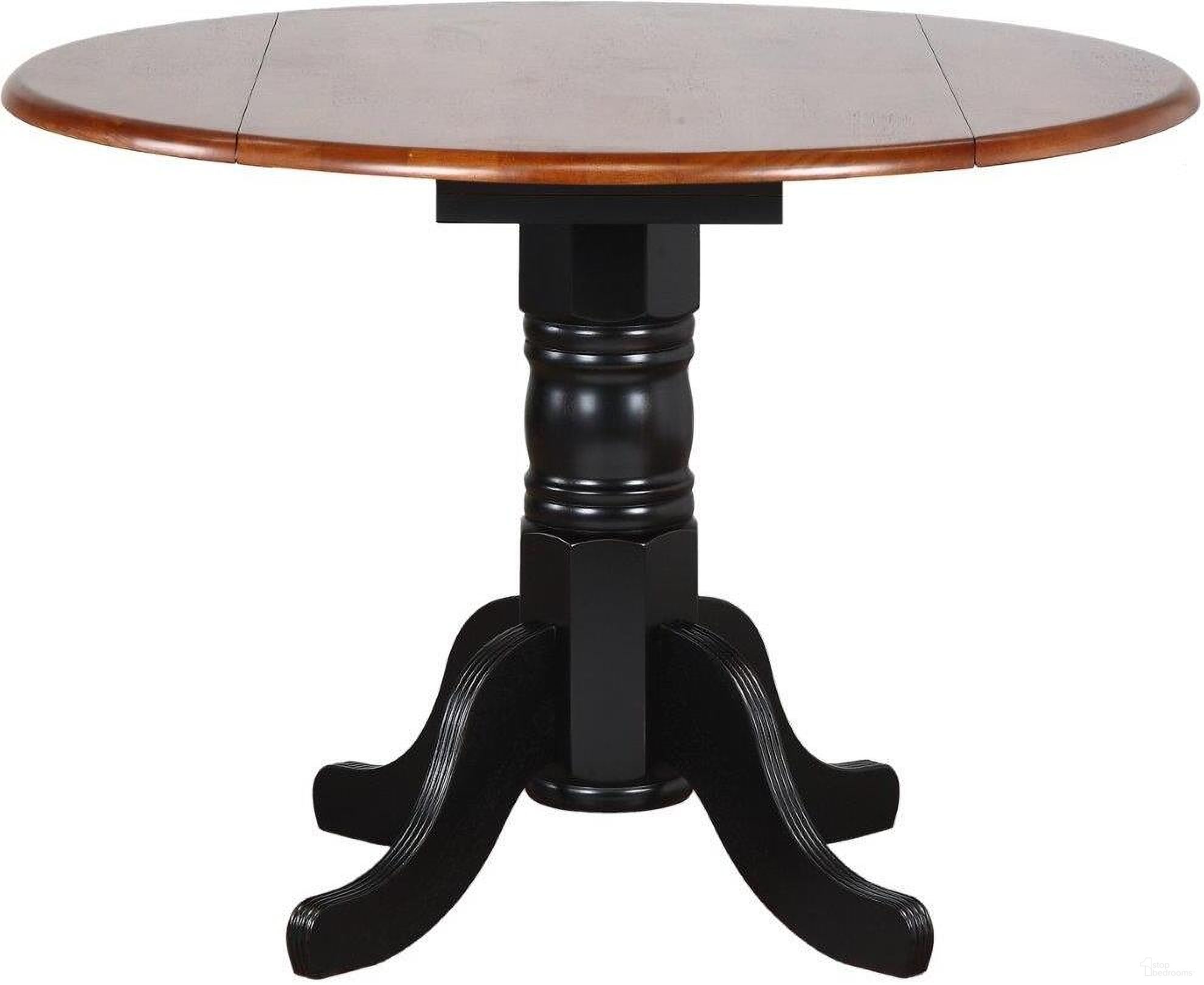 The appearance of Black Cherry Selections Antique Black with Cherry Finish Top Round Drop Leaf Dining Table designed by Sunset Trading in the transitional interior design. This antique black and cherry piece of furniture was selected by 1StopBedrooms from Black Cherry Selections Collection to add a touch of cosiness and style into your home. Sku: DLU-TPD-4242-BCH-T;DLU-TPD-4242-BCH-B. Table Base Style: Pedestal. Table Top Shape: Round. Material: Wood. Size: 42".