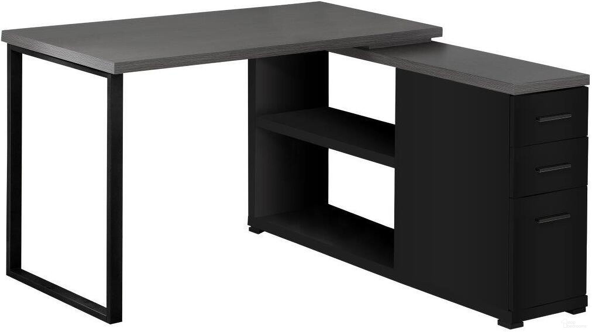 The appearance of Black Computer Desk In Grey With Left Or Right Facing Corner I 7433 designed by Monarch Specialties in the modern / contemporary interior design. This black piece of furniture was selected by 1StopBedrooms from to add a touch of cosiness and style into your home. Sku: I 7433. Material: MDF.