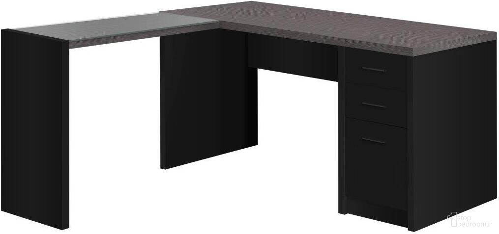 The appearance of Black Computer Desk in Grey With Left Or Right Facing Corner designed by Monarch Specialties in the modern / contemporary interior design. This black piece of furniture was selected by 1StopBedrooms from to add a touch of cosiness and style into your home. Sku: I 7431. Material: MDF.