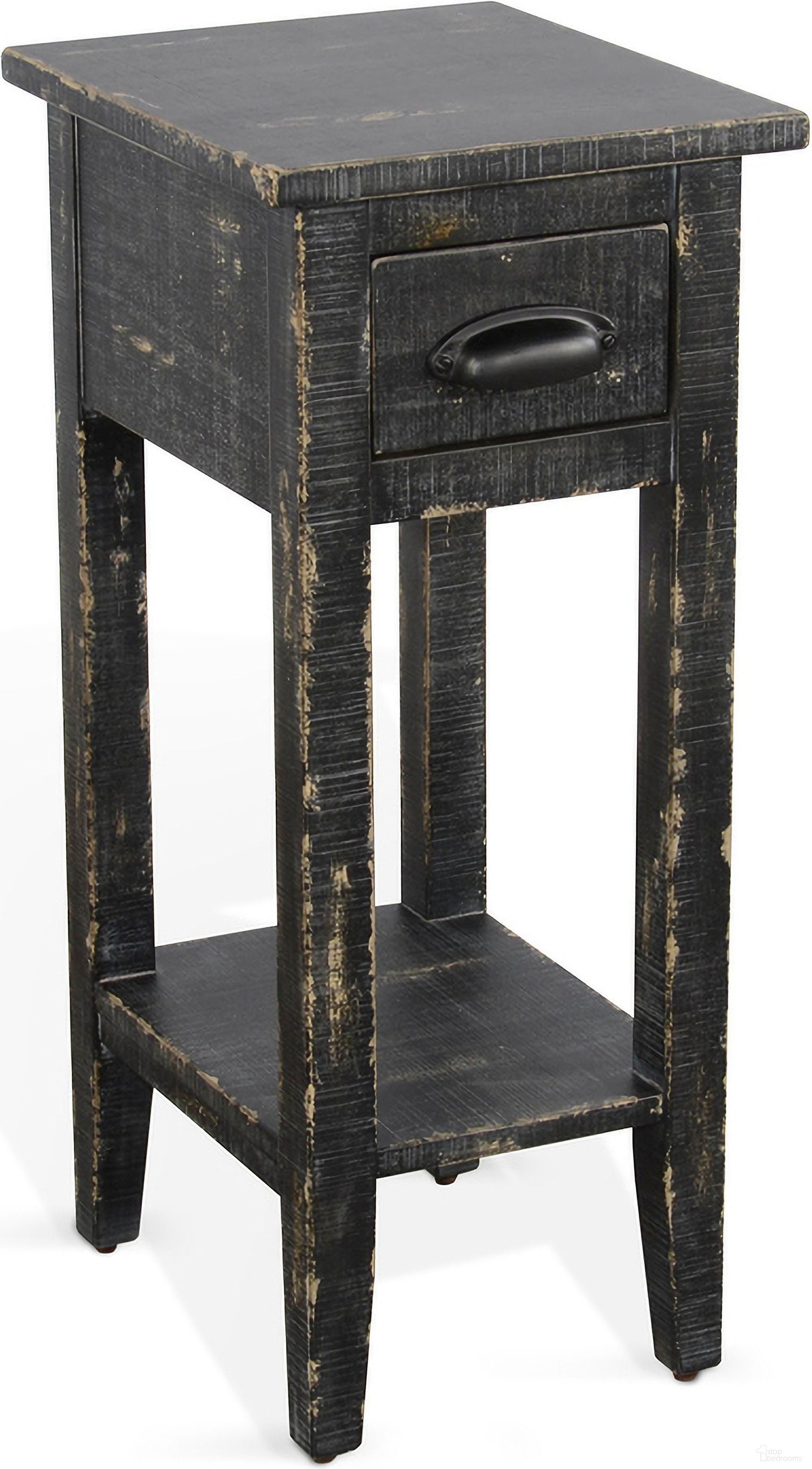 The appearance of Black Sand Chair Side Table In Black designed by Sunny Designs in the modern / contemporary interior design. This black sand piece of furniture was selected by 1StopBedrooms from Marina Collection to add a touch of cosiness and style into your home. Sku: 2077BS. Material: Solid Wood.