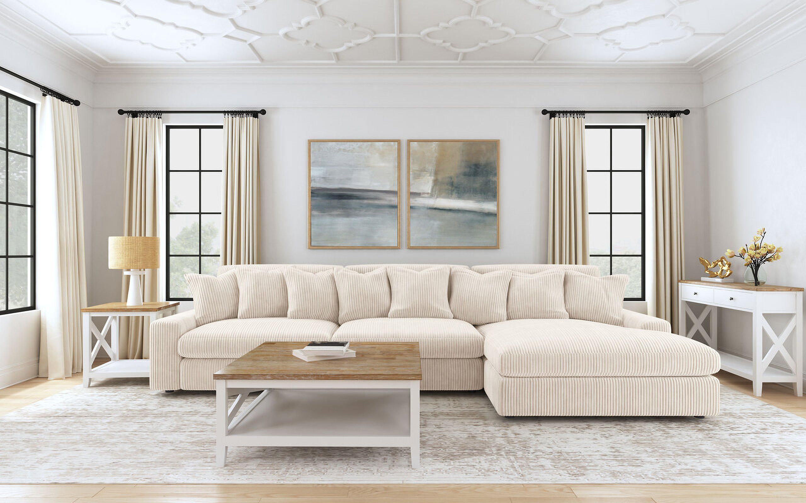 Blaine Upholstered Reversible Chaise Sectional Sofa In Sand