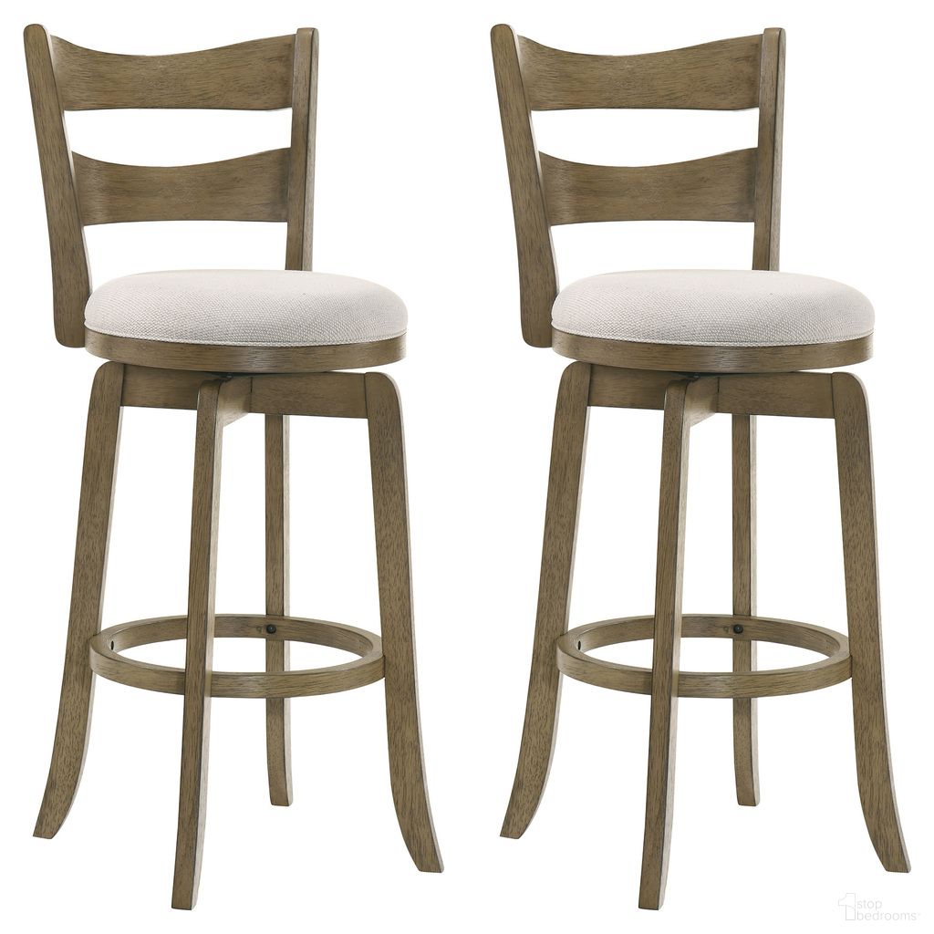 The appearance of Blair 30 Inch Bar Height Swivel Barstool Set of 2 In Cream and Putty Brown designed by Armen Living in the country / farmhouse interior design. This cream/putty brown piece of furniture  was selected by 1StopBedrooms from Blair Collection to add a touch of cosiness and style into your home. Sku: LCBLBAPBWT30;LCBLBAPBWT30. Material: Polyester.