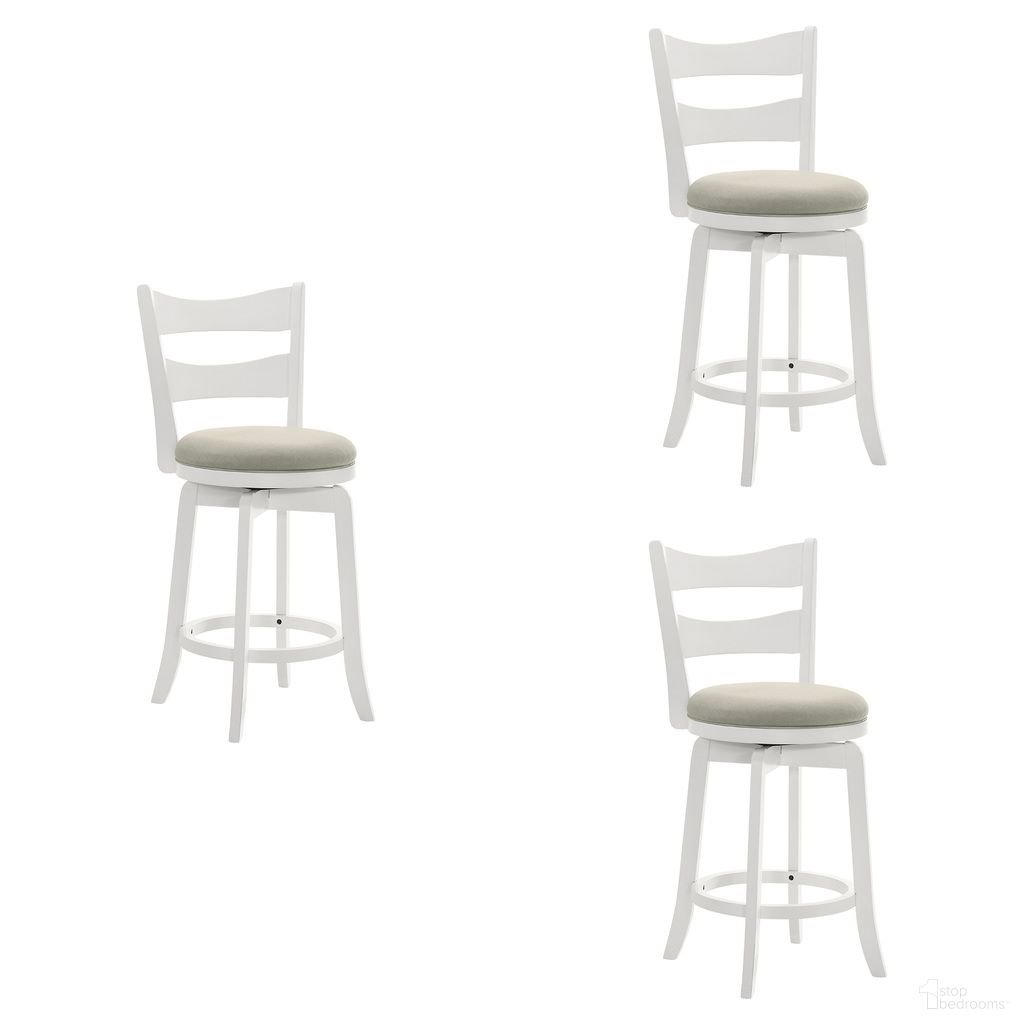 The appearance of Blair 30 Inch Bar Height Swivel Barstool Set of 3 In Fog and Matte White designed by Armen Living in the country / farmhouse interior design. This fog/matte white piece of furniture  was selected by 1StopBedrooms from Blair Collection to add a touch of cosiness and style into your home. Sku: LCBLBAWHFG30;LCBLBAWHFG30;LCBLBAWHFG30. Material: Polyester.