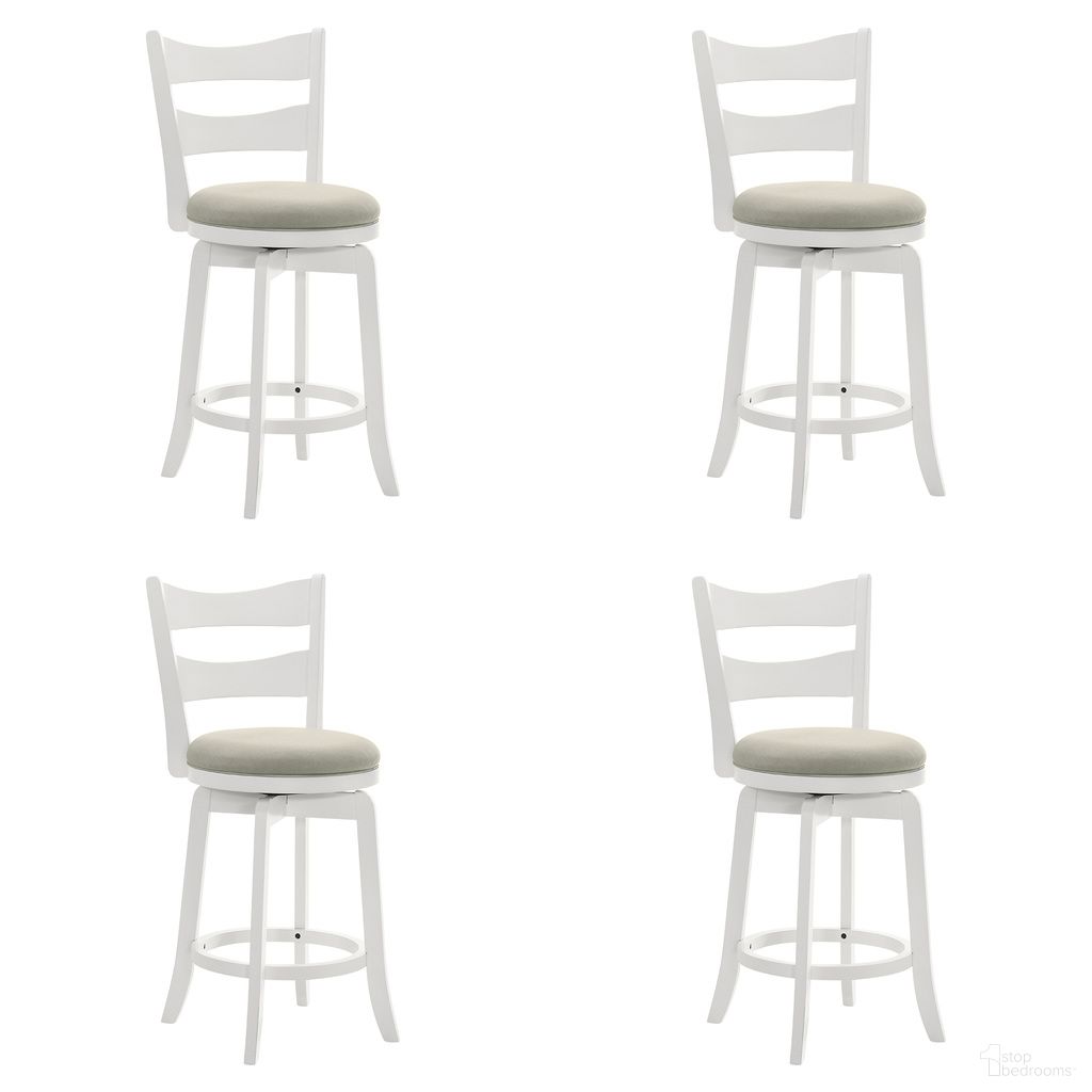 The appearance of Blair 30 Inch Bar Height Swivel Barstool Set of 4 In Fog and Matte White designed by Armen Living in the country / farmhouse interior design. This fog/matte white piece of furniture  was selected by 1StopBedrooms from Blair Collection to add a touch of cosiness and style into your home. Sku: LCBLBAWHFG30;LCBLBAWHFG30;LCBLBAWHFG30;LCBLBAWHFG30. Material: Polyester.