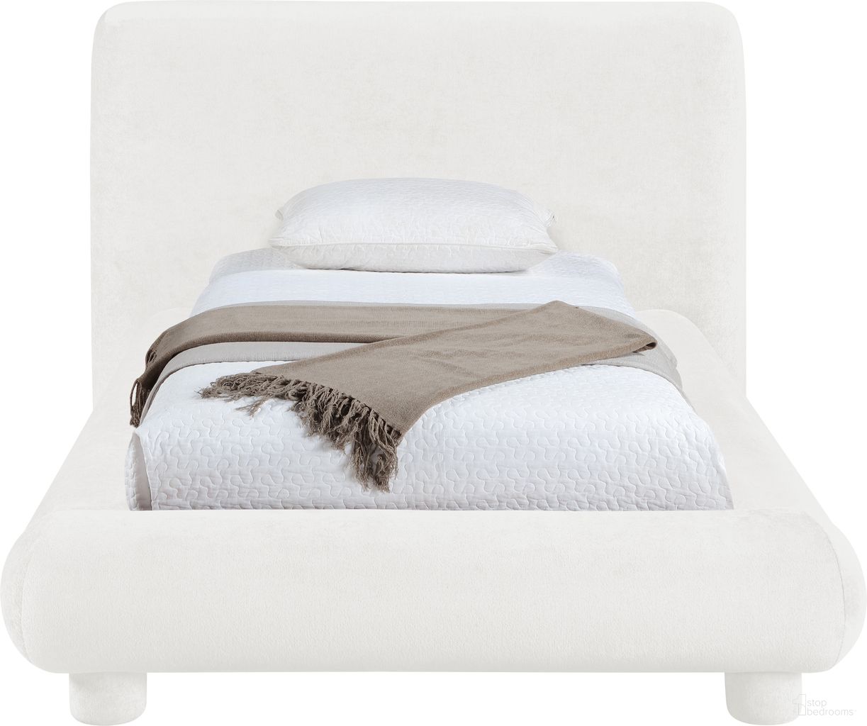 Blair Chenille Fabric Upholstered Twin Bed In Cream