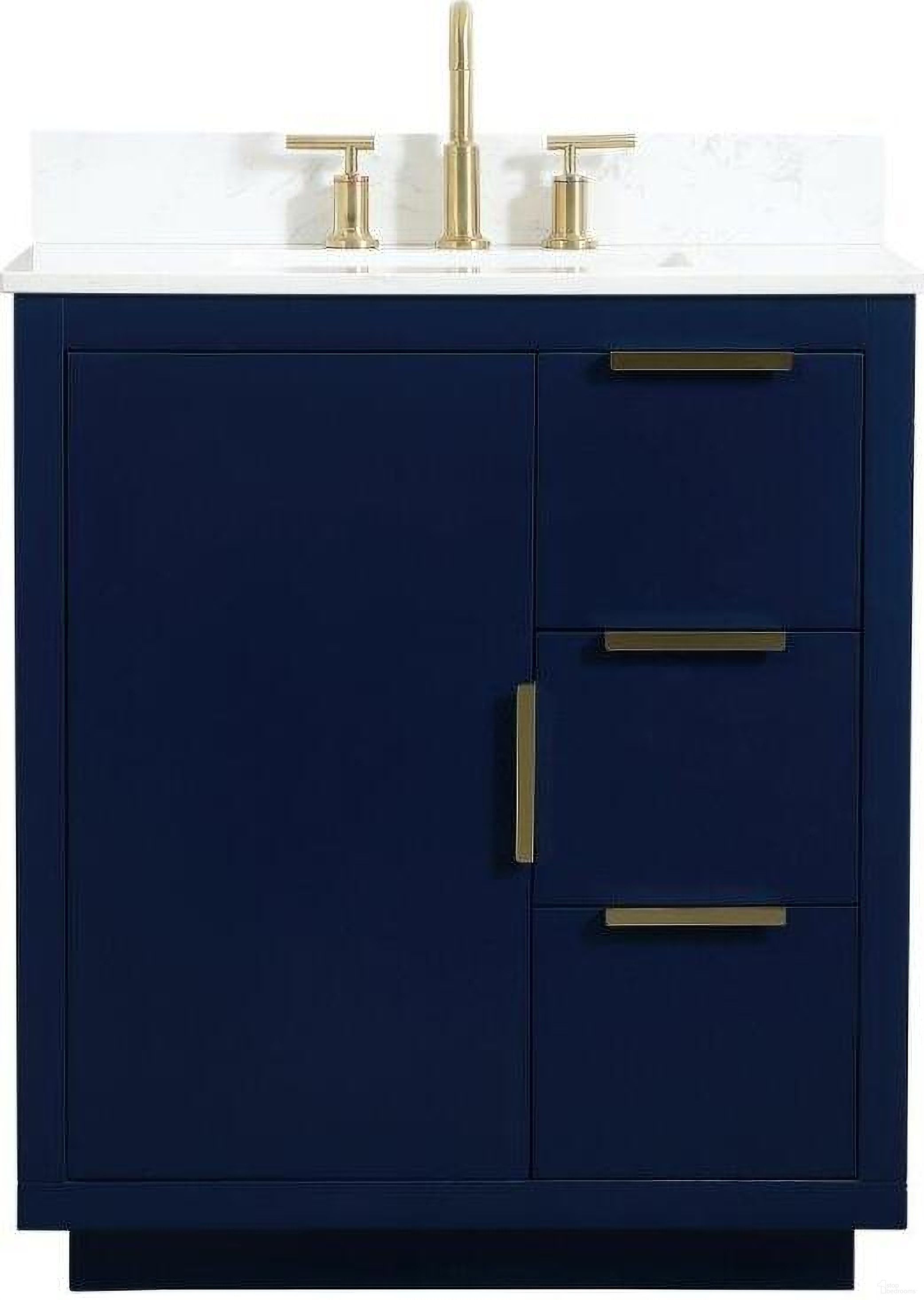 The appearance of Blake 30 Inch Single Bathroom Vanity In Blue With Backsplash designed by Elegant Lighting in the transitional interior design. This blue piece of furniture was selected by 1StopBedrooms from Blake Collection to add a touch of cosiness and style into your home. Sku: VF19430BL-BS. Material: MDF.