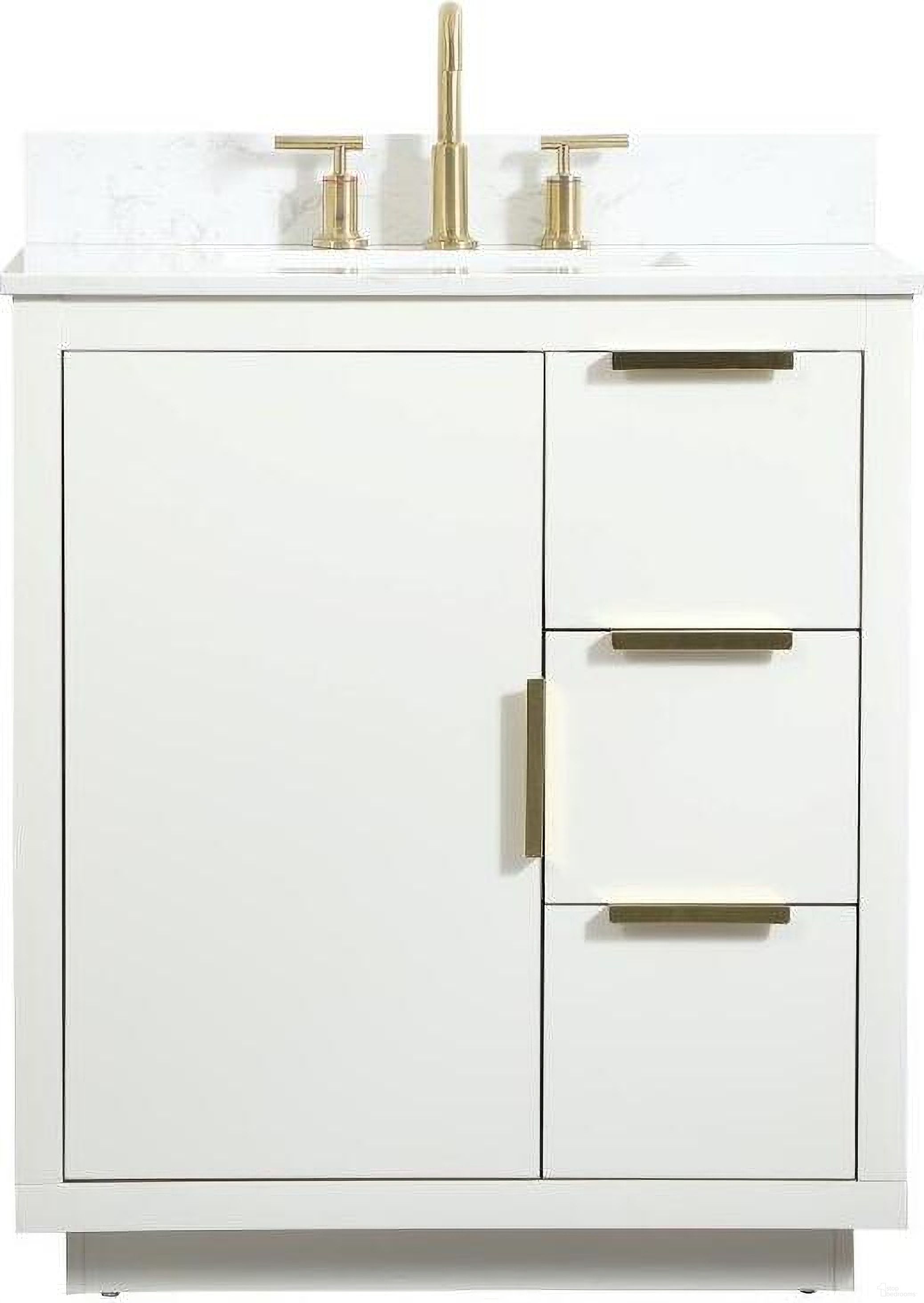 The appearance of Blake 30 Inch Single Bathroom Vanity In White With Backsplash designed by Elegant Lighting in the transitional interior design. This white piece of furniture  was selected by 1StopBedrooms from Blake Collection to add a touch of cosiness and style into your home. Sku: VF19430WH-BS. Material: MDF.