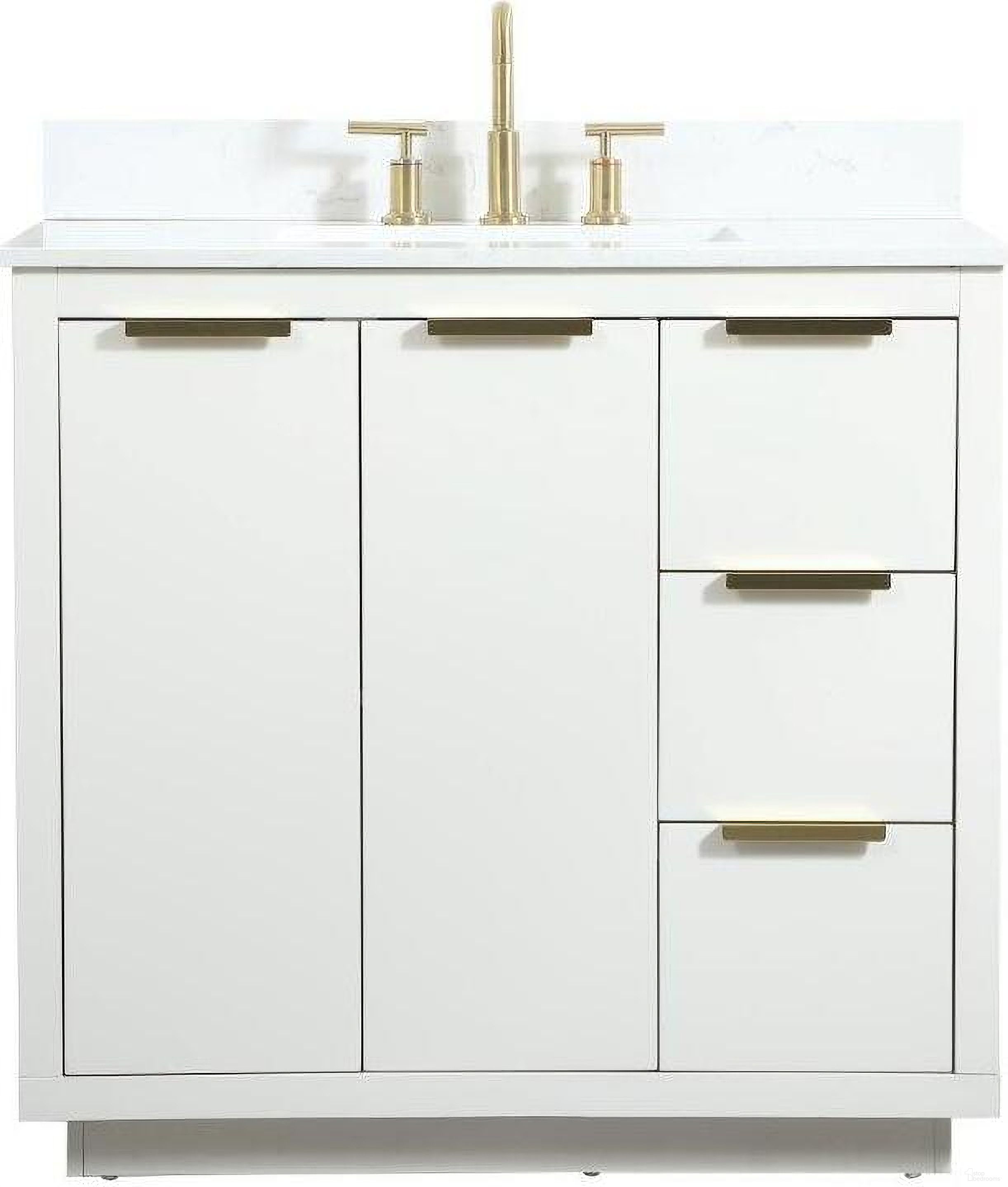 The appearance of Blake 36 Inch Single Bathroom Vanity In White With Backsplash designed by Elegant Lighting in the transitional interior design. This white piece of furniture  was selected by 1StopBedrooms from Blake Collection to add a touch of cosiness and style into your home. Sku: VF19436WH-BS. Material: MDF.