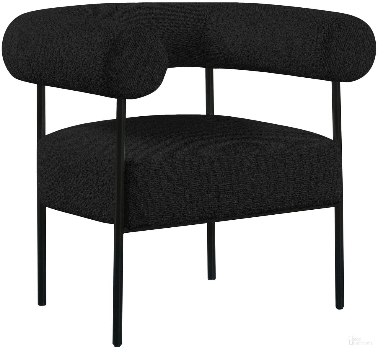 The appearance of Blake Boucle Fabric Accent Chair In Black designed by Meridian in the modern / contemporary interior design. This black piece of furniture was selected by 1StopBedrooms from Blake Collection to add a touch of cosiness and style into your home. Sku: 527Black. Material: Boucle.