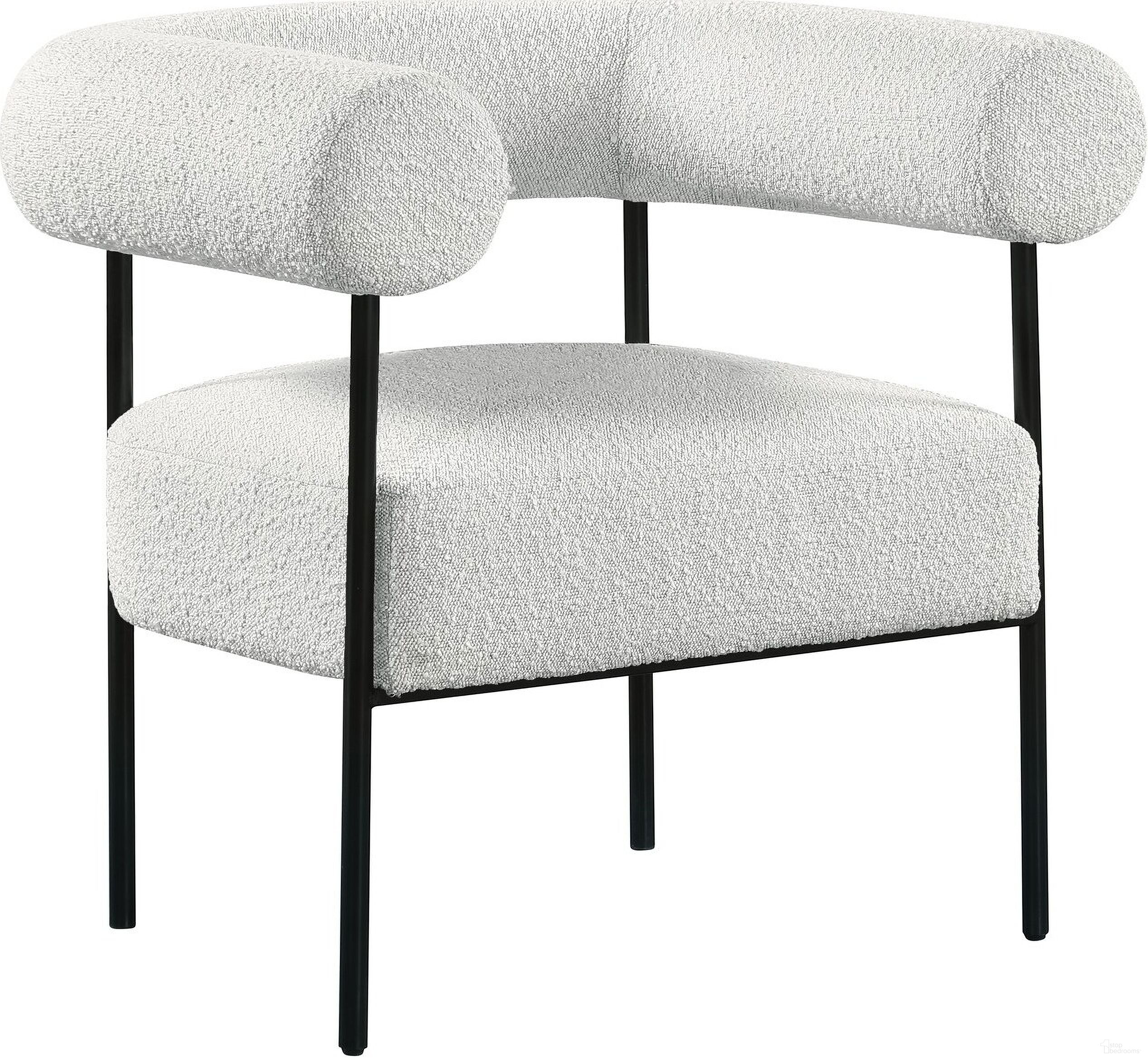 The appearance of Blake Boucle Fabric Accent Chair In Cream designed by Meridian in the modern / contemporary interior design. This cream piece of furniture  was selected by 1StopBedrooms from Blake Collection to add a touch of cosiness and style into your home. Sku: 527Cream. Material: Boucle.