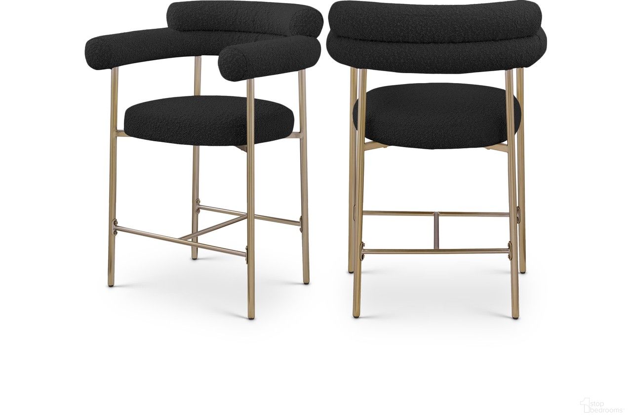 The appearance of Blake Boucle Fabric Counter Stool Set of 2 In Black designed by Meridian in the modern / contemporary interior design. This black piece of furniture was selected by 1StopBedrooms from Blake Collection to add a touch of cosiness and style into your home. Sku: 993Black-C. Material: Iron.
