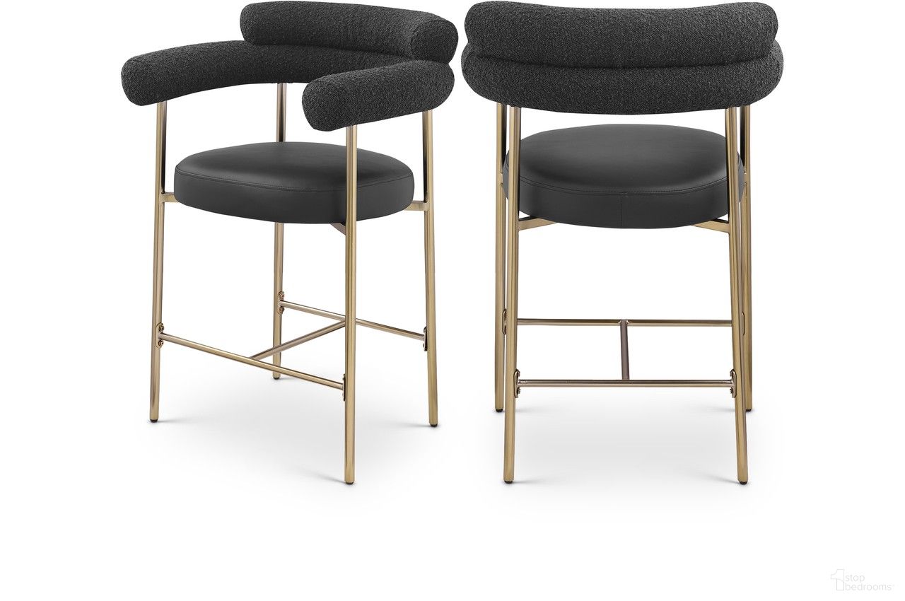 The appearance of Blake Boucle Fabric Counter Stool Set of 2 In Black designed by Meridian in the modern / contemporary interior design. This black piece of furniture was selected by 1StopBedrooms from Blake Collection to add a touch of cosiness and style into your home. Sku: 994Black-C. Material: Iron.