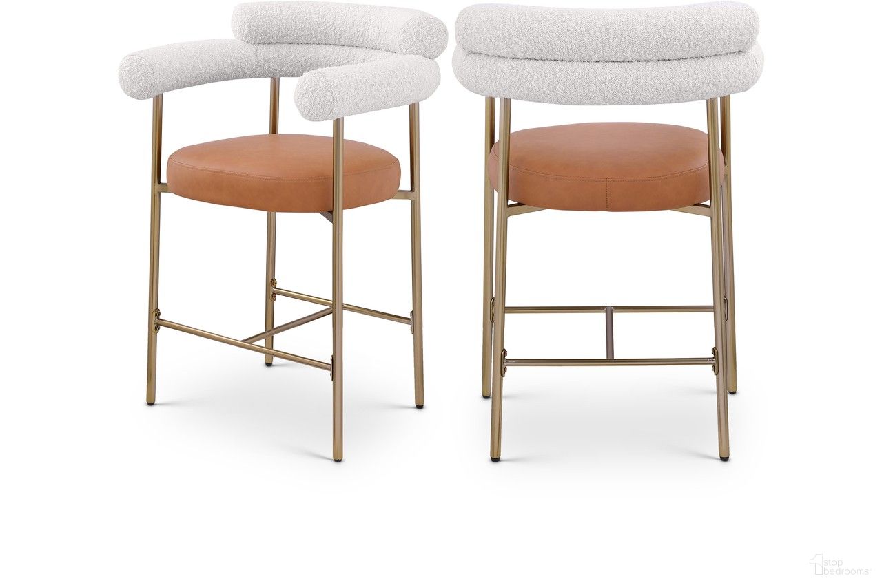 The appearance of Blake Boucle Fabric Counter Stool Set of 2 In Cognac designed by Meridian in the modern / contemporary interior design. This cognac piece of furniture  was selected by 1StopBedrooms from Blake Collection to add a touch of cosiness and style into your home. Sku: 994Cognac-C. Material: Iron.
