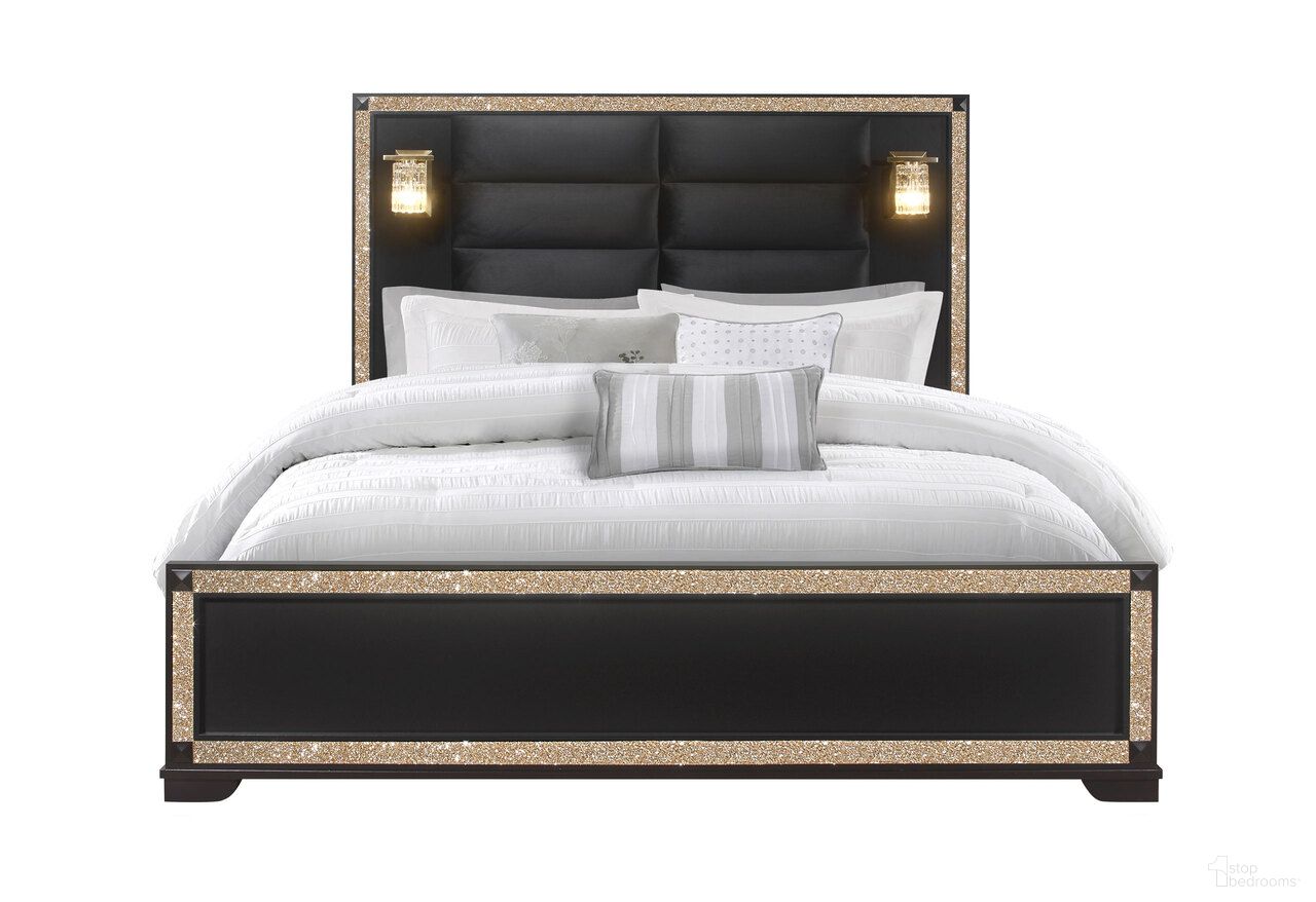 Blake King Bed With Lamps In Black And Gold