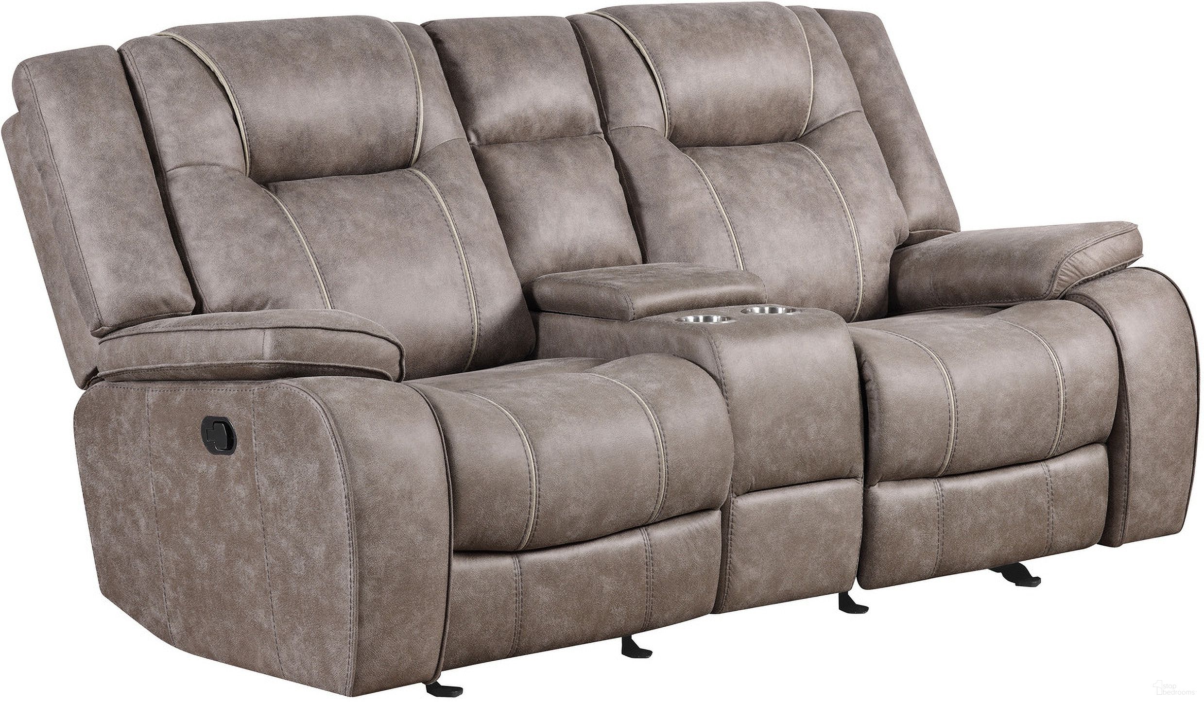 The appearance of Blake Reclining Console Loveseat In Taupe designed by Parker House in the transitional interior design. This taupe piece of furniture was selected by 1StopBedrooms from Blake Collection to add a touch of cosiness and style into your home. Sku: MBLA#822C-DTAU. Material: Polyester.