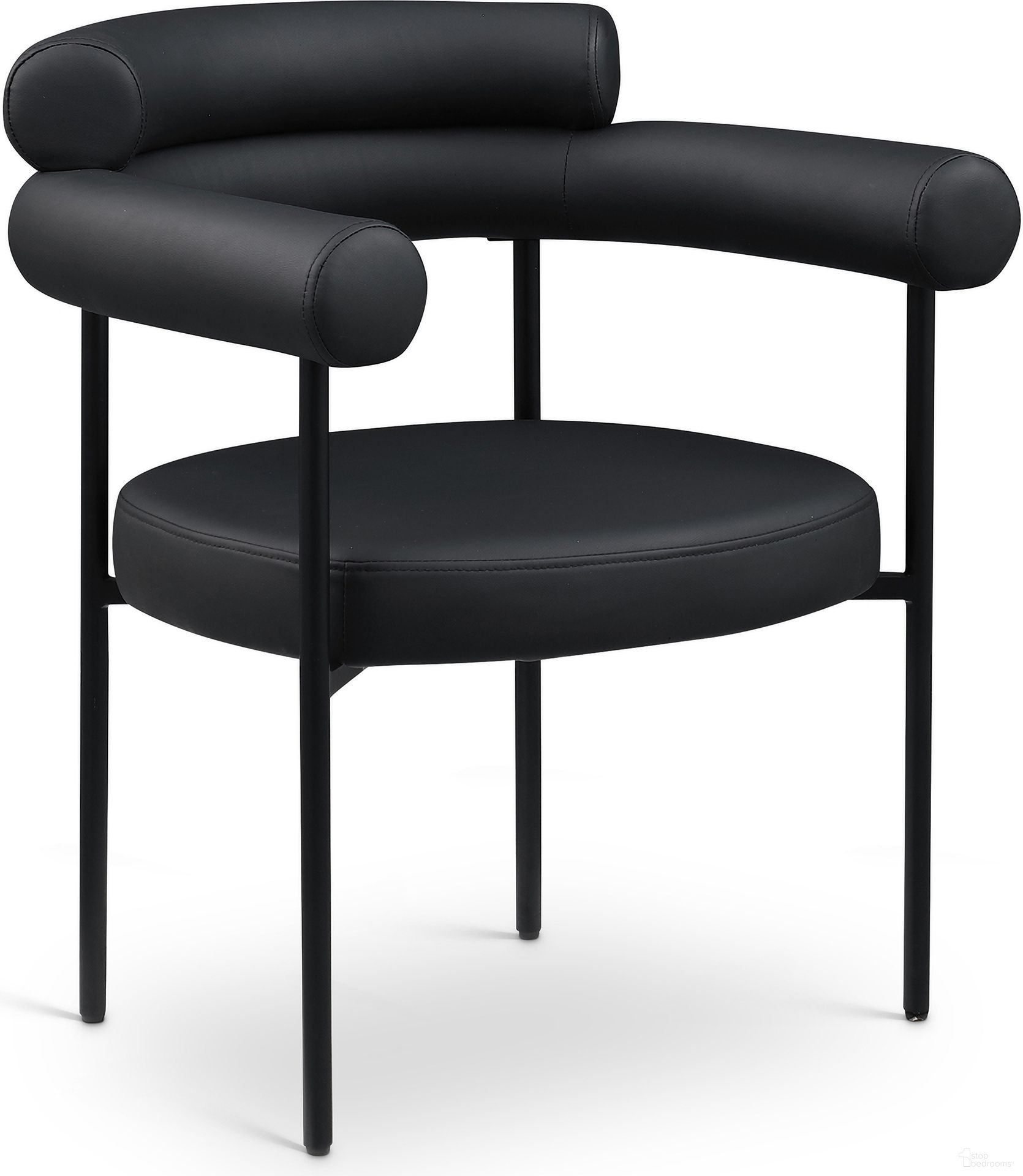 The appearance of Blake Vegan Leather Dining Chair Set of 2 In Black designed by Meridian in the modern / contemporary interior design. This black piece of furniture  was selected by 1StopBedrooms from Blake Collection to add a touch of cosiness and style into your home. Sku: 847Black-C. Chair Type: Arm Chair. Material: Vegan Leather.