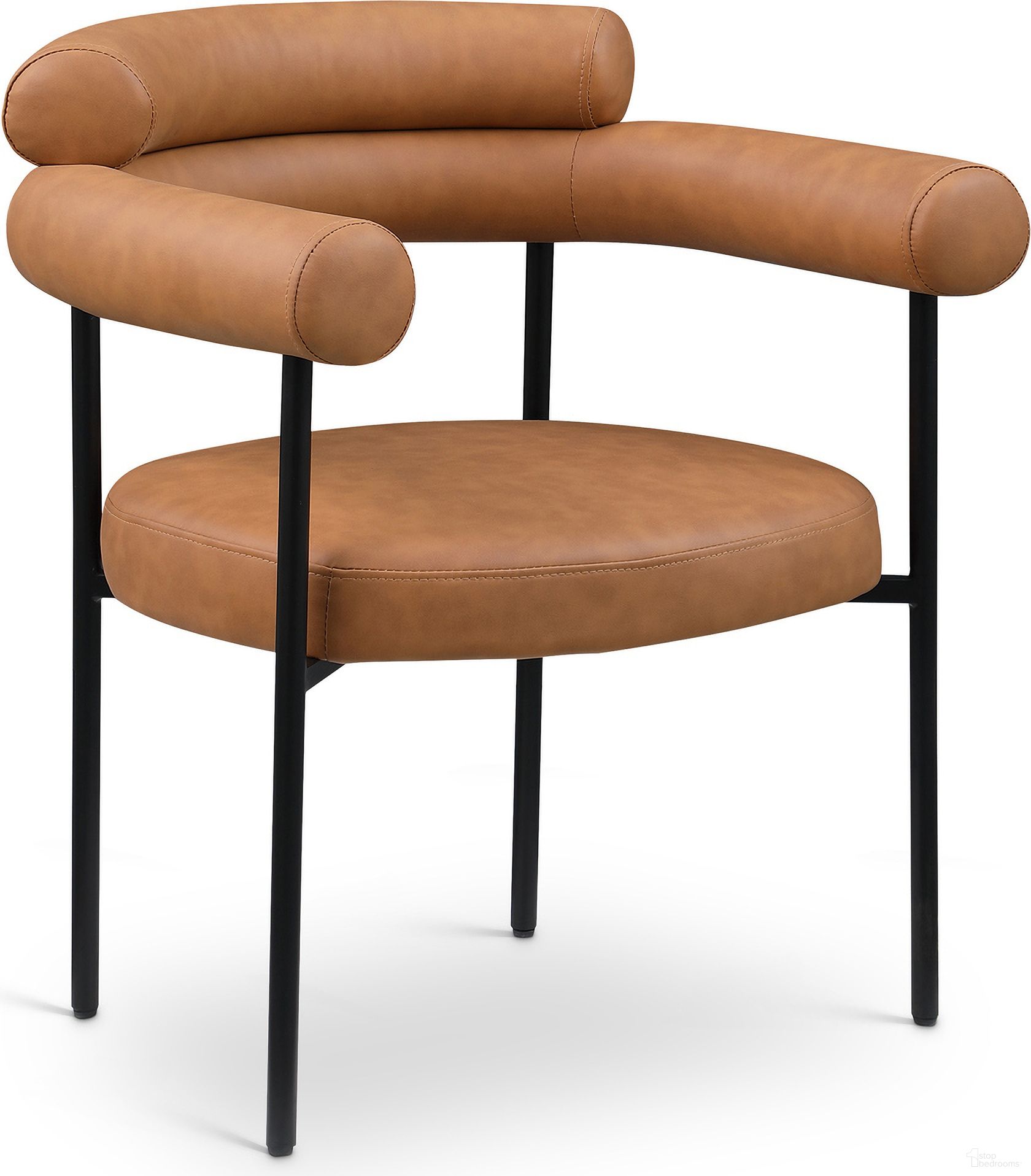 The appearance of Blake Vegan Leather Dining Chair Set of 2 In Cognac designed by Meridian in the modern / contemporary interior design. This cognac piece of furniture  was selected by 1StopBedrooms from Blake Collection to add a touch of cosiness and style into your home. Sku: 847Cognac-C. Chair Type: Arm Chair. Material: Vegan Leather.