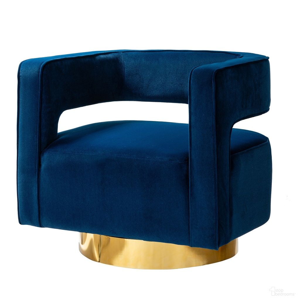 The appearance of Blanca Swivel Barrel Chair In Navy designed by Karat Home in the modern / contemporary interior design. This navy piece of furniture was selected by 1StopBedrooms from Blanca Collection to add a touch of cosiness and style into your home. Sku: CHM0141-NAVY. Material: Velvet.