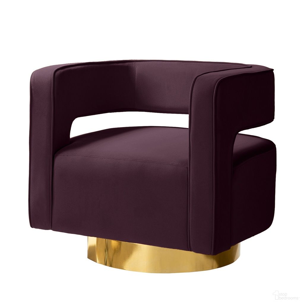 The appearance of Blanca Swivel Barrel Chair In Purple designed by Karat Home in the modern / contemporary interior design. This purple piece of furniture  was selected by 1StopBedrooms from Blanca Collection to add a touch of cosiness and style into your home. Sku: CHM0141-PURPLE. Material: Velvet.
