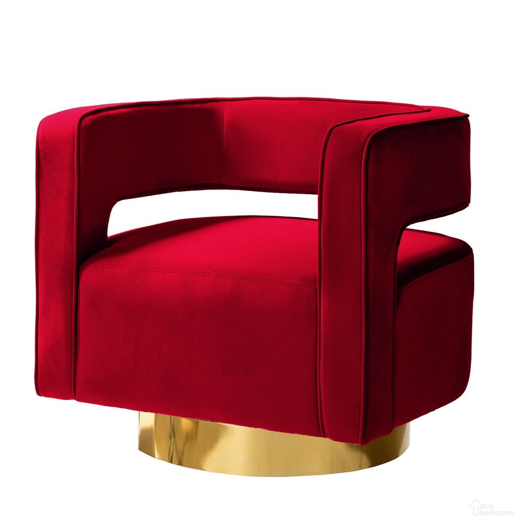 The appearance of Blanca Swivel Barrel Chair In Red designed by Karat Home in the modern / contemporary interior design. This red piece of furniture was selected by 1StopBedrooms from Blanca Collection to add a touch of cosiness and style into your home. Sku: CHM0141-RED. Material: Velvet.