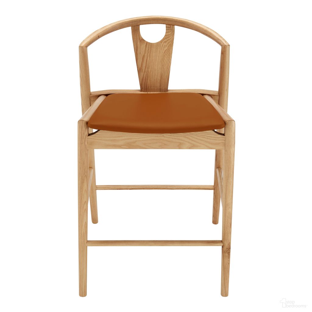 The appearance of Blanche Counter Stool In Dark Tan Leatherette and Natural designed by Euro Style in the modern / contemporary interior design. This dark tan/natural piece of furniture  was selected by 1StopBedrooms from Blanche Collection to add a touch of cosiness and style into your home. Sku: 91034-TAN. Material: Leather.
