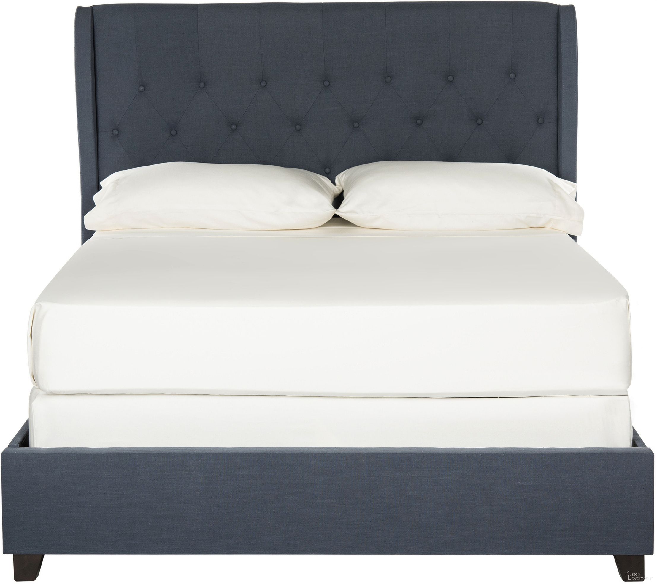 The appearance of Blanchett Full Bed In Navy designed by Safavieh in the traditional interior design. This navy piece of furniture  was selected by 1StopBedrooms from Blanchett Collection to add a touch of cosiness and style into your home. Sku: FOX6213B-F. Bed Size: Full. Material: Plywood. Bed Type: Upholstered Bed.