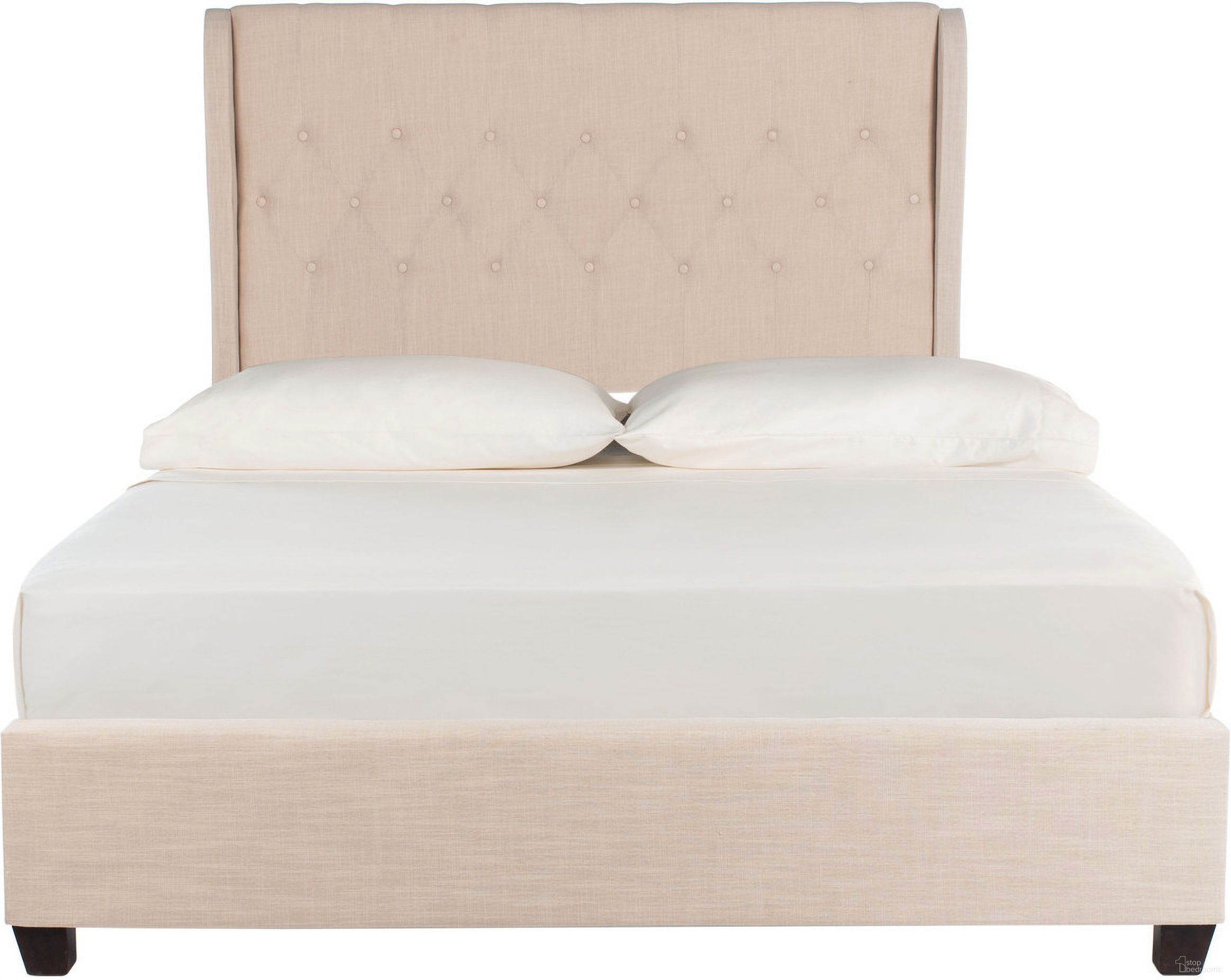 The appearance of Blanchett Queen Bed In Beige designed by Safavieh in the traditional interior design. This beige piece of furniture  was selected by 1StopBedrooms from Blanchett Collection to add a touch of cosiness and style into your home. Sku: FOX6213A-Q. Bed Size: Queen. Material: Plywood. Bed Type: Upholstered Bed.