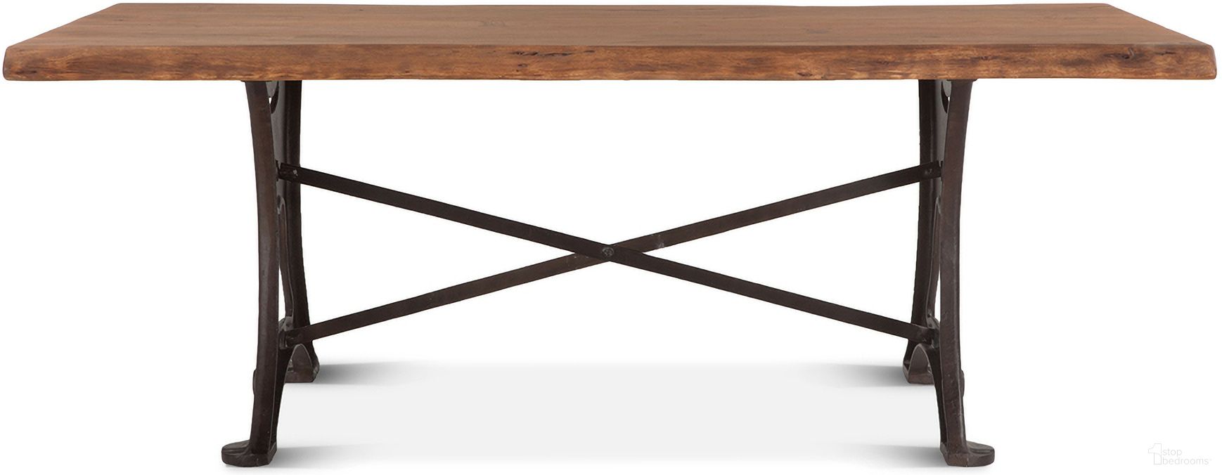 The appearance of Blayne 94 Inch Dining Table In Live Edge Acacia with Walnut designed by Home Trends and Design in the industrial interior design. This acacia piece of furniture  was selected by 1StopBedrooms from Blayne Collection to add a touch of cosiness and style into your home. Sku: ZWBADT94R. Table Base Style: Trestle. Table Top Shape: Rectangular. Material: Acacia Wood. Size: 38" x 94".